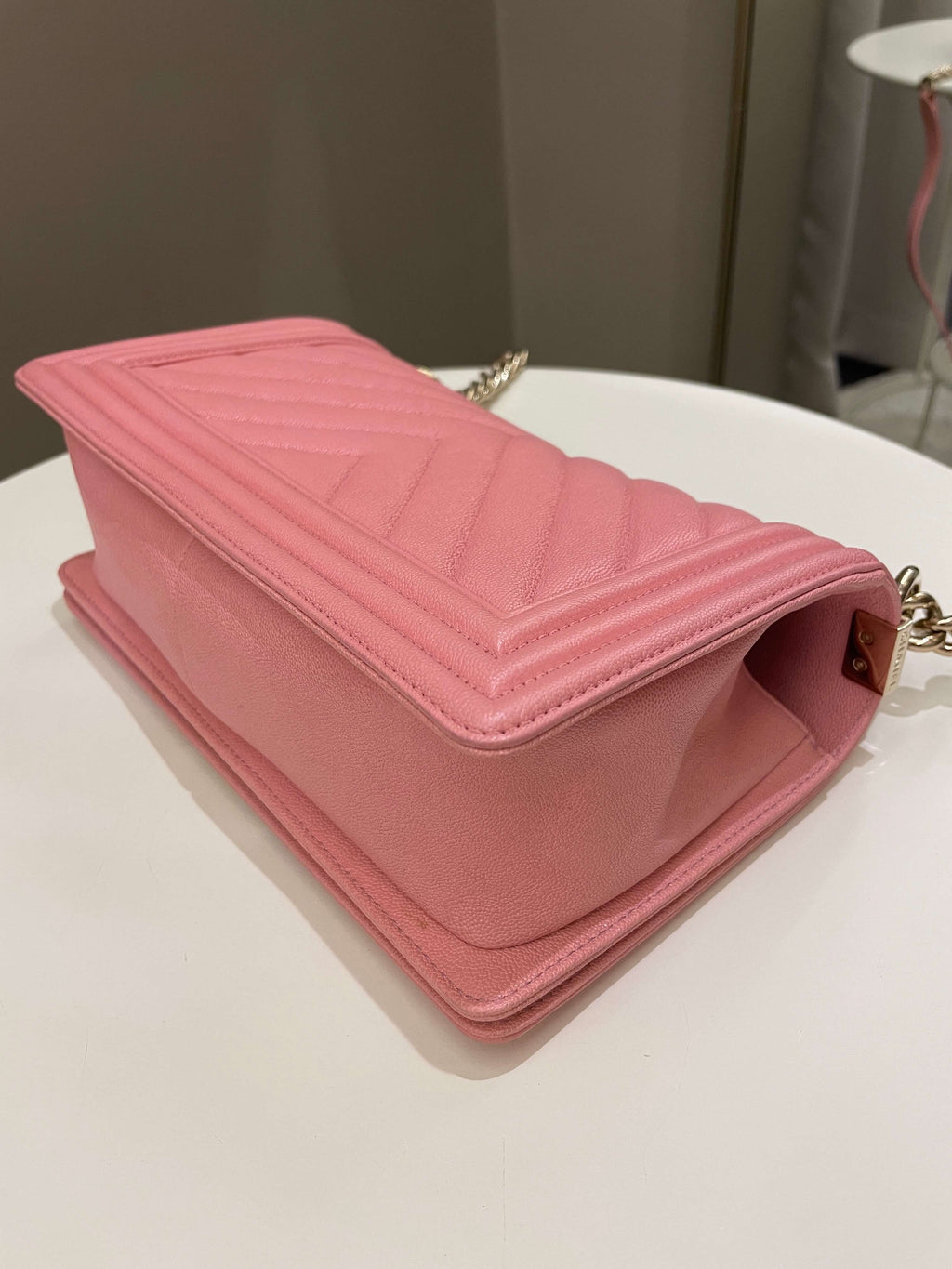 Chanel Chevron Boy Old Medium Sakura Pink Caviar
