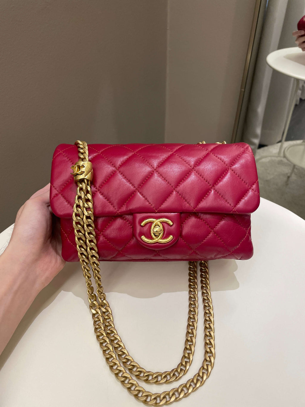 Chanel 22K Pearl Crush Flap Bag Red Aged
