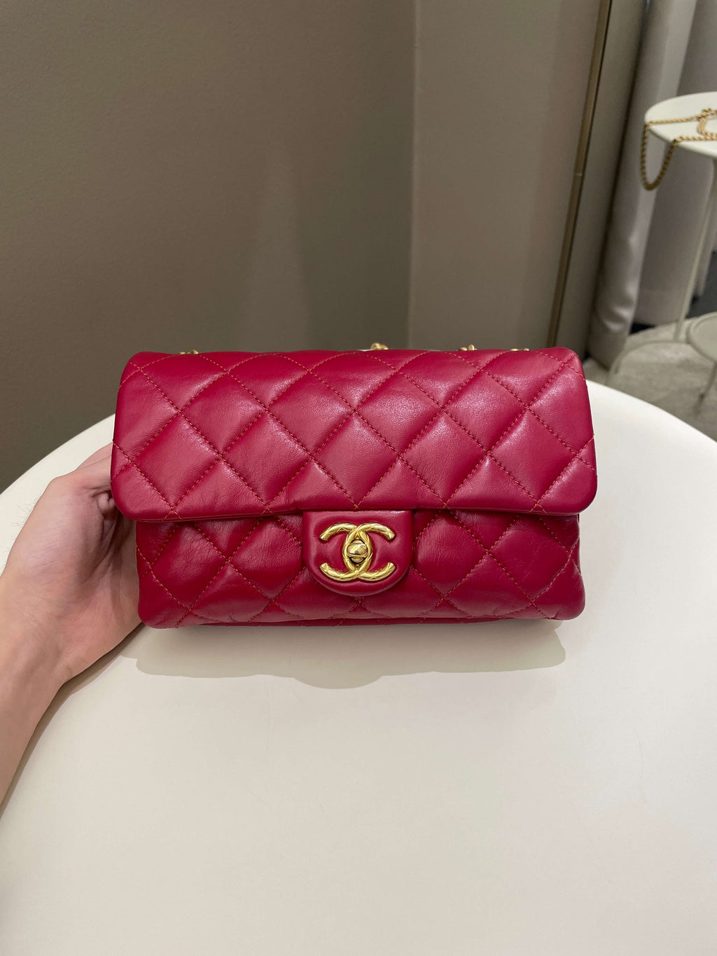 Chanel 22K Pearl Crush Flap Bag Red Aged