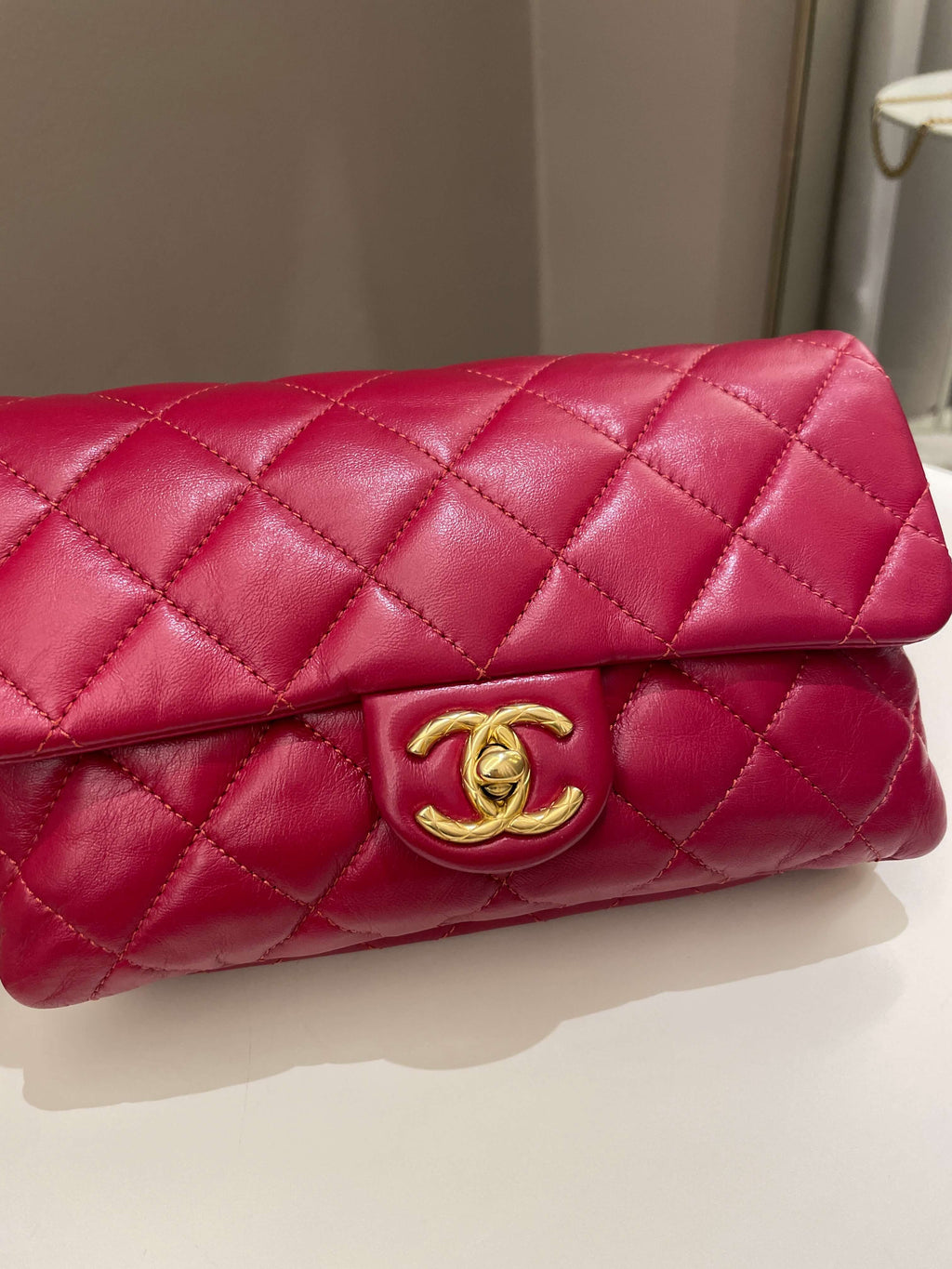 Chanel 22K Pearl Crush Flap Bag Red Aged