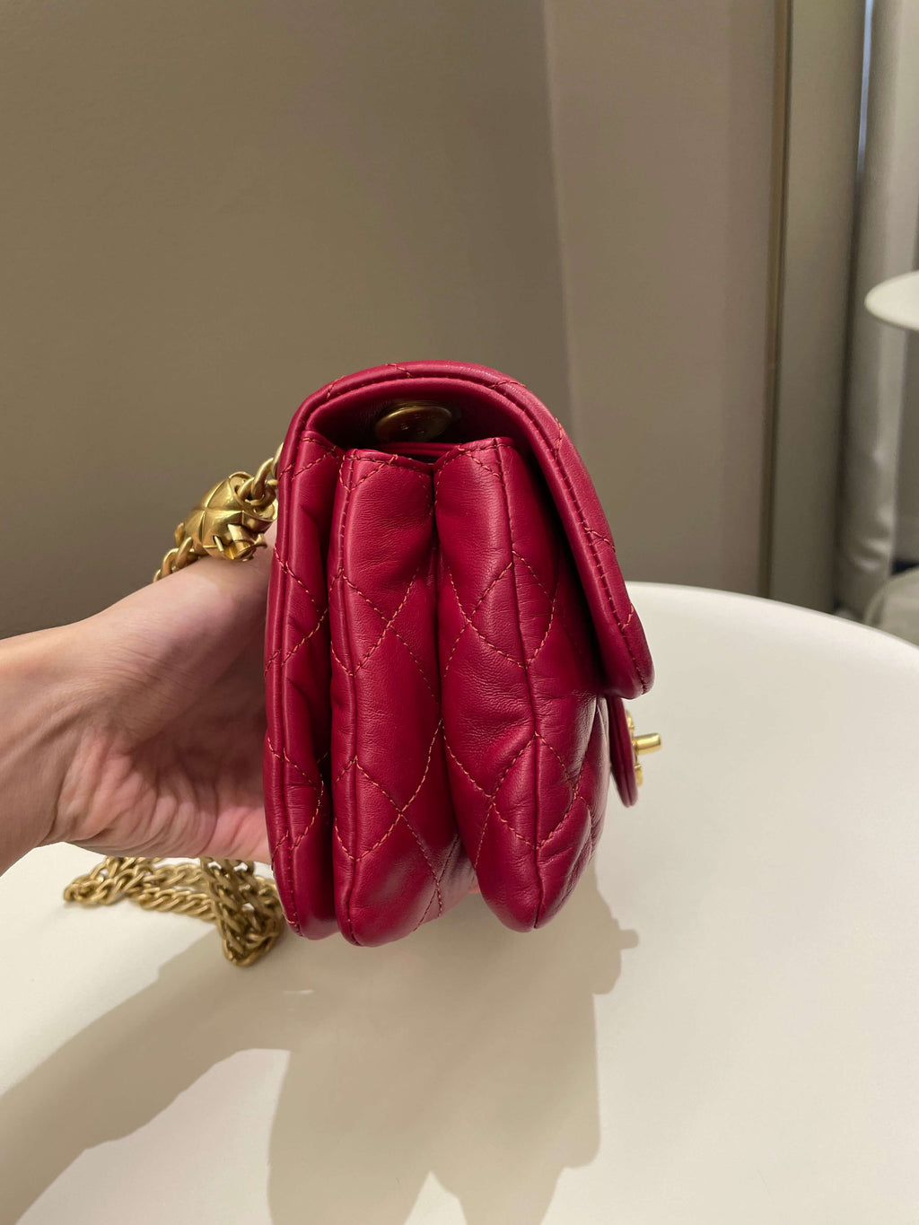 Chanel 22K Pearl Crush Flap Bag Red Aged