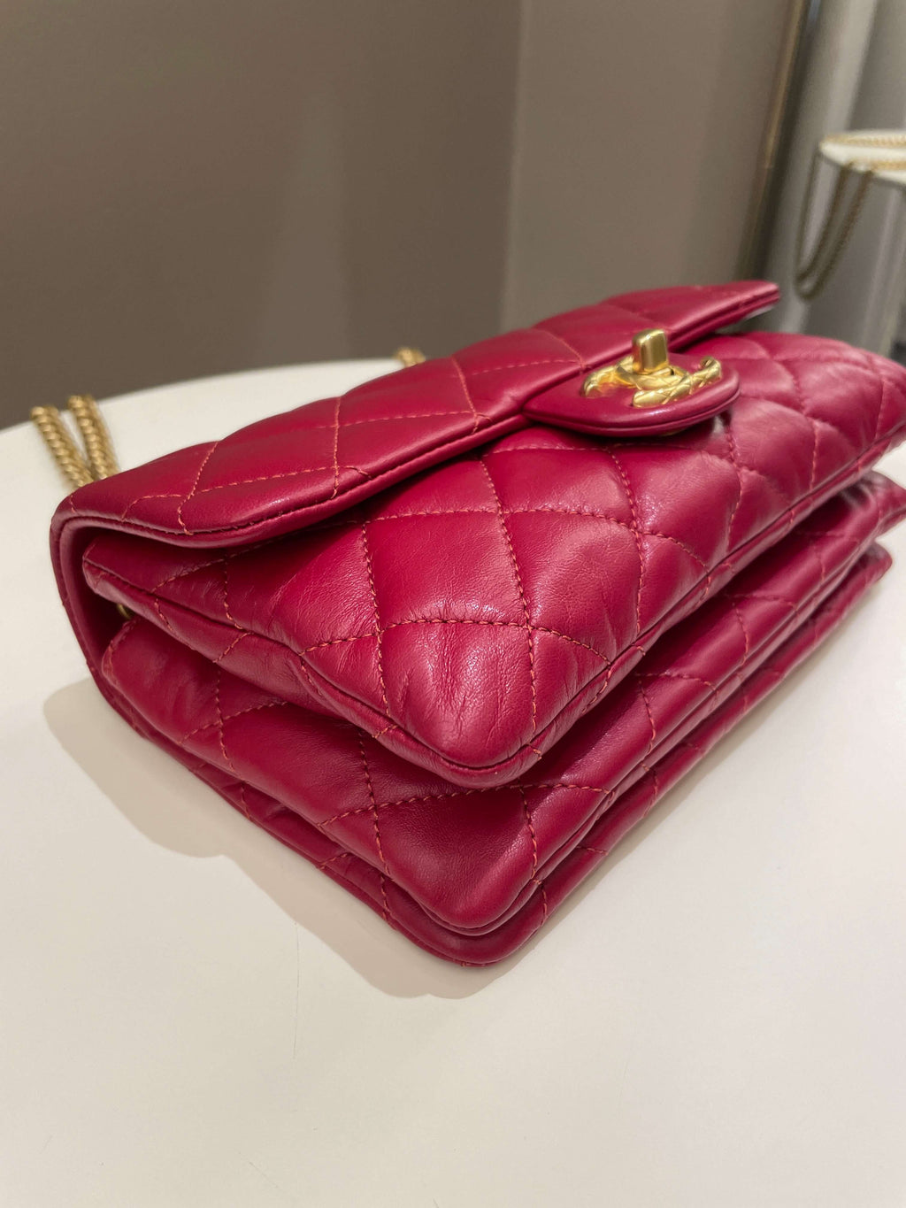 Chanel 22K Pearl Crush Flap Bag Red Aged