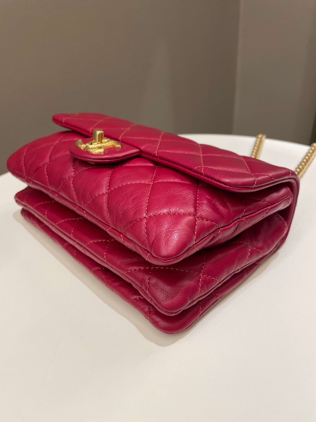 Chanel 22K Pearl Crush Flap Bag Red Aged