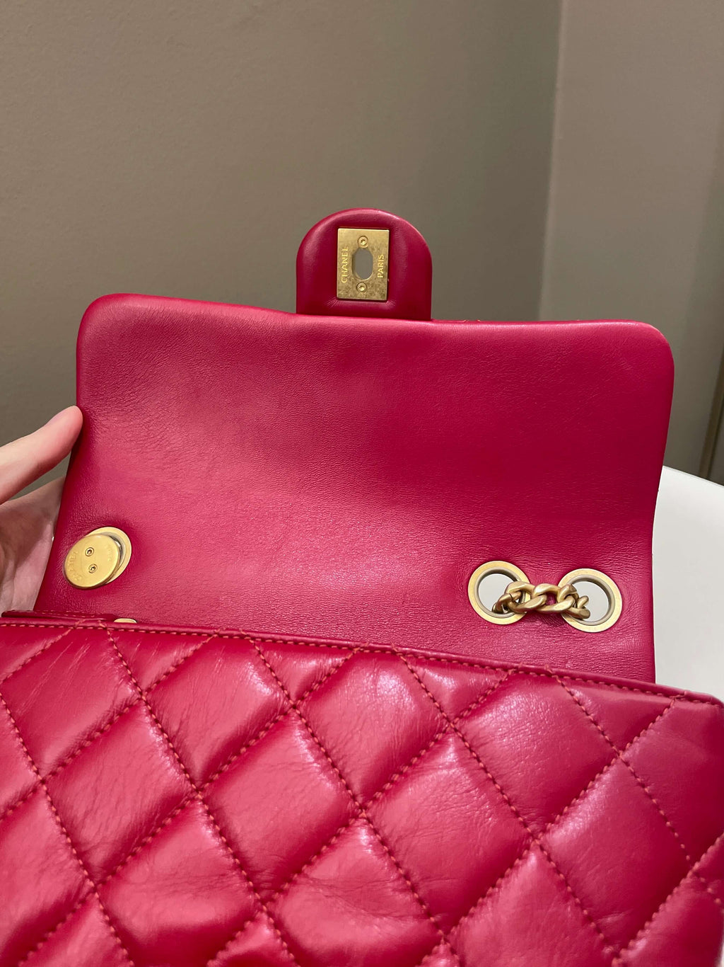 Chanel 22K Pearl Crush Flap Bag Red Aged