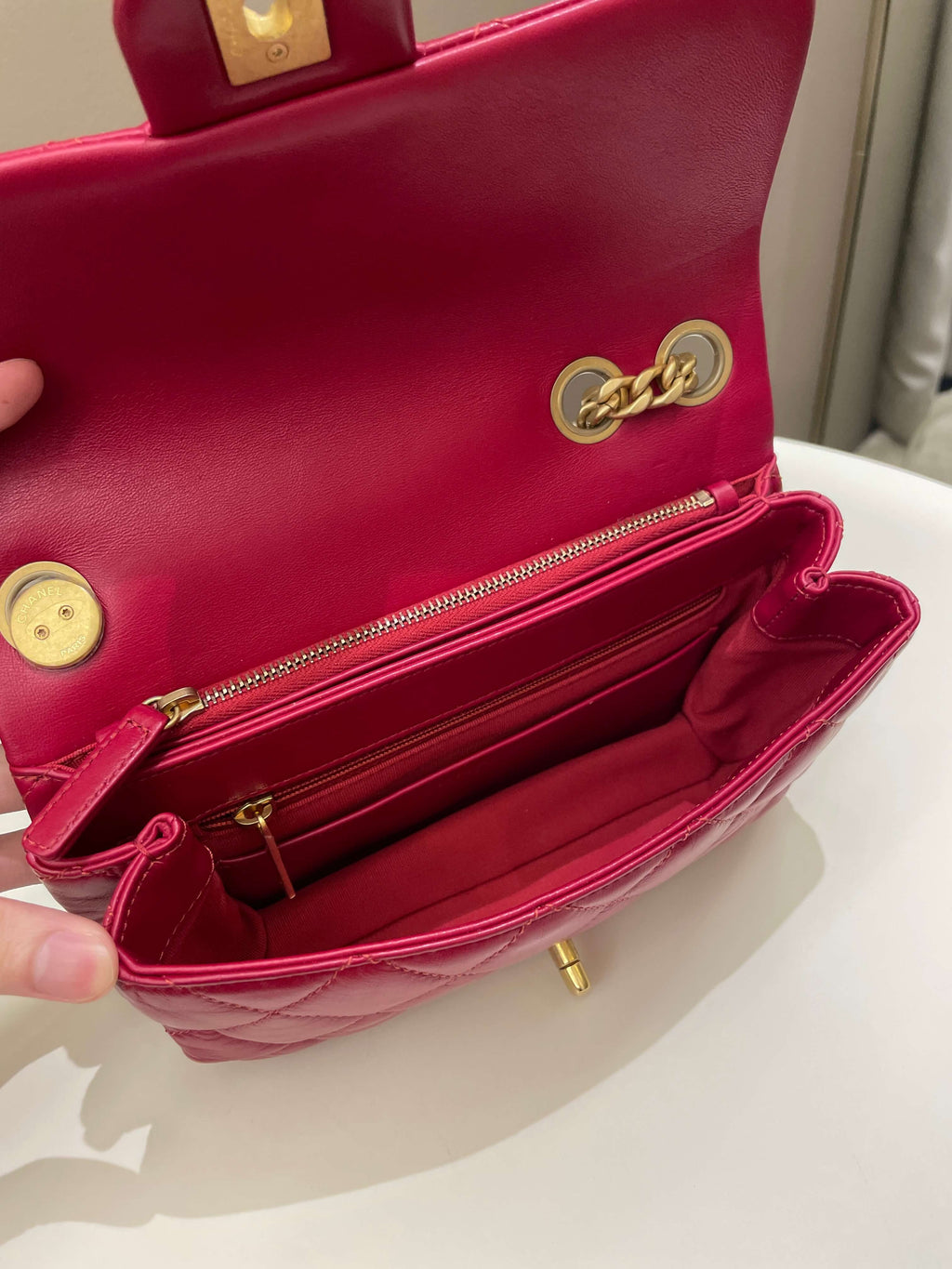 Chanel 22K Pearl Crush Flap Bag Red Aged