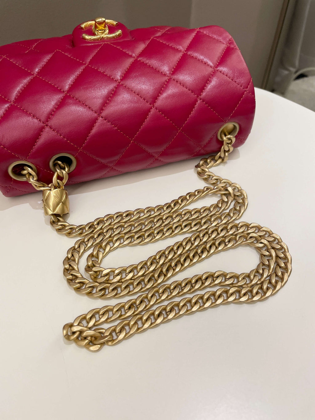 Chanel 22K Pearl Crush Flap Bag Red Aged