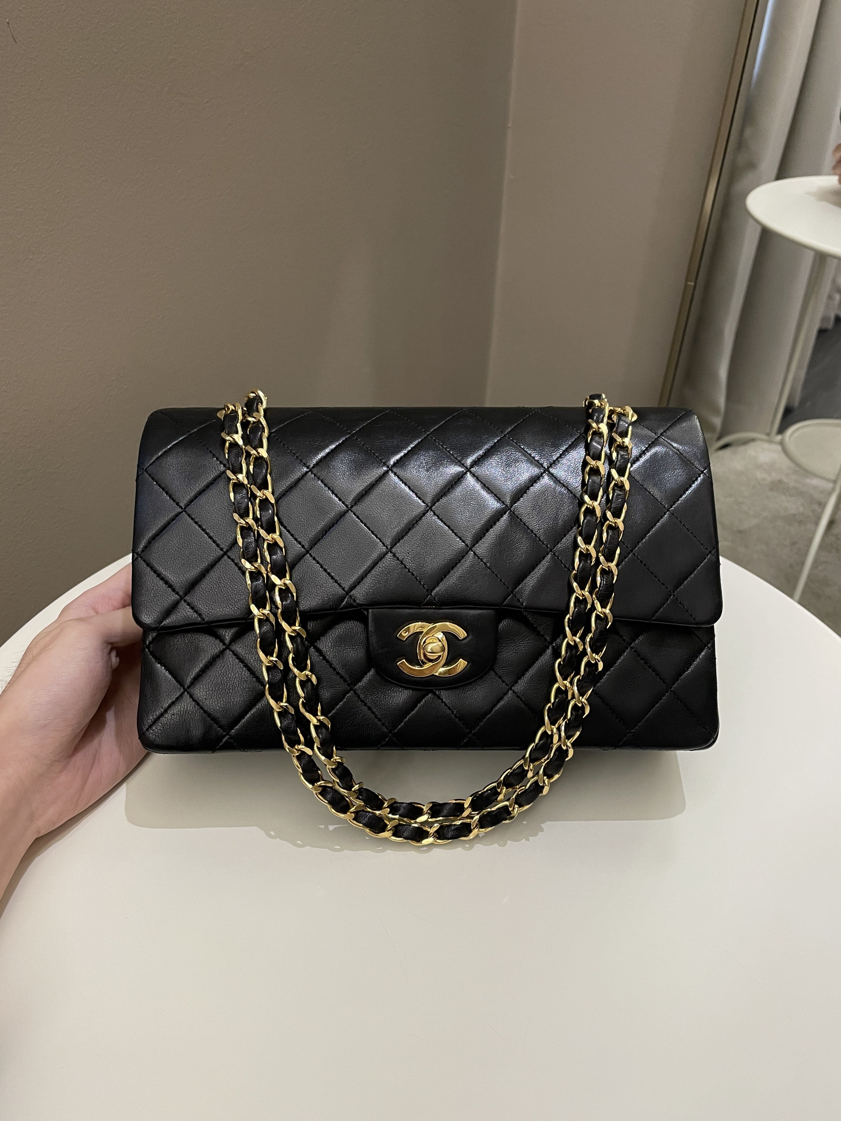Chanel Vintage Classic Quilted Medium Double Flap Black Lambskin