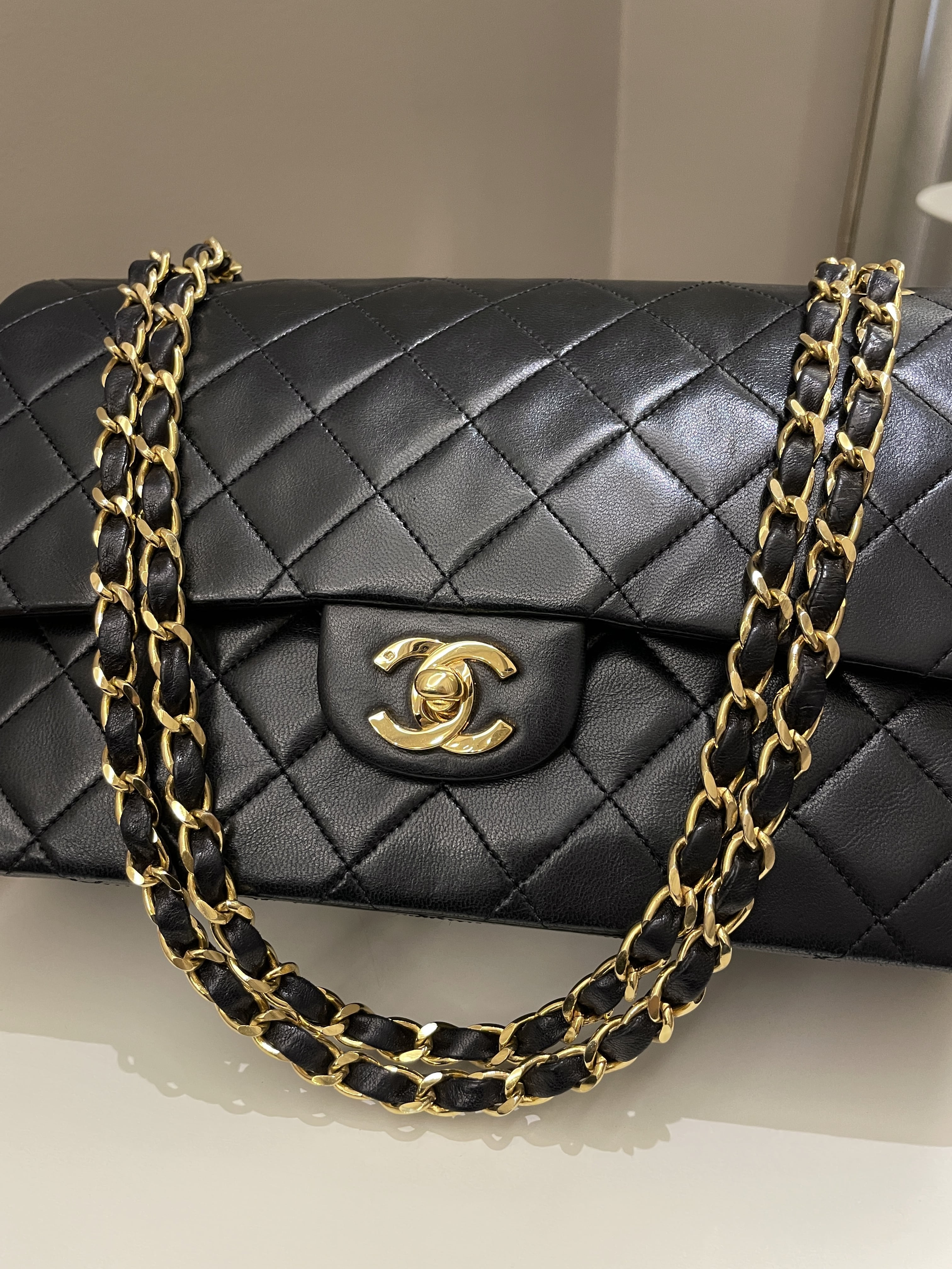Chanel Vintage Classic Quilted Medium Double Flap Black Lambskin