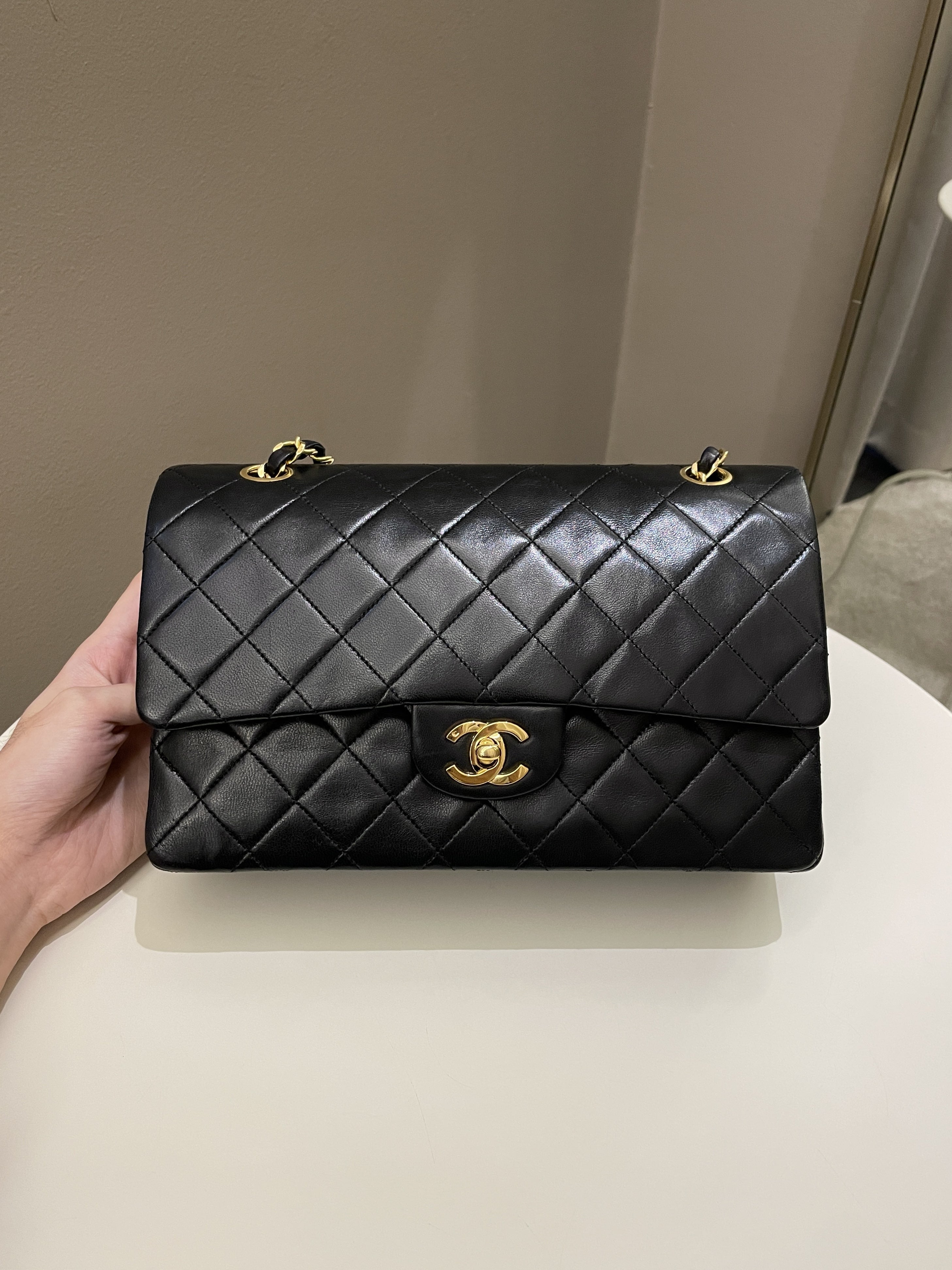 Chanel Vintage Classic Quilted Medium Double Flap Black Lambskin