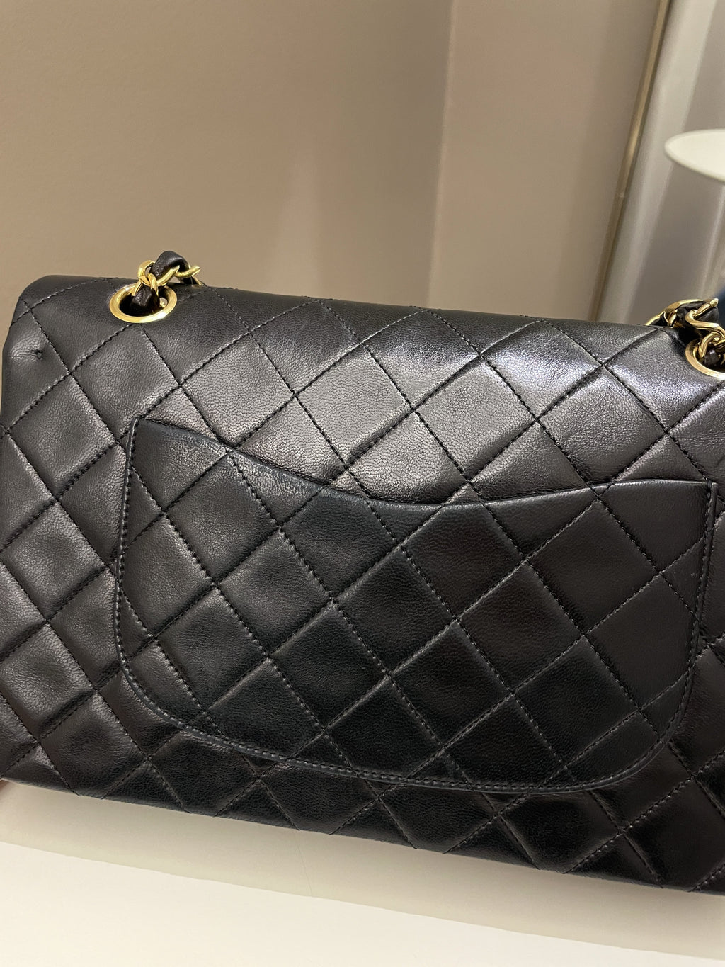 Chanel Vintage Classic Quilted Medium Double Flap Black Lambskin