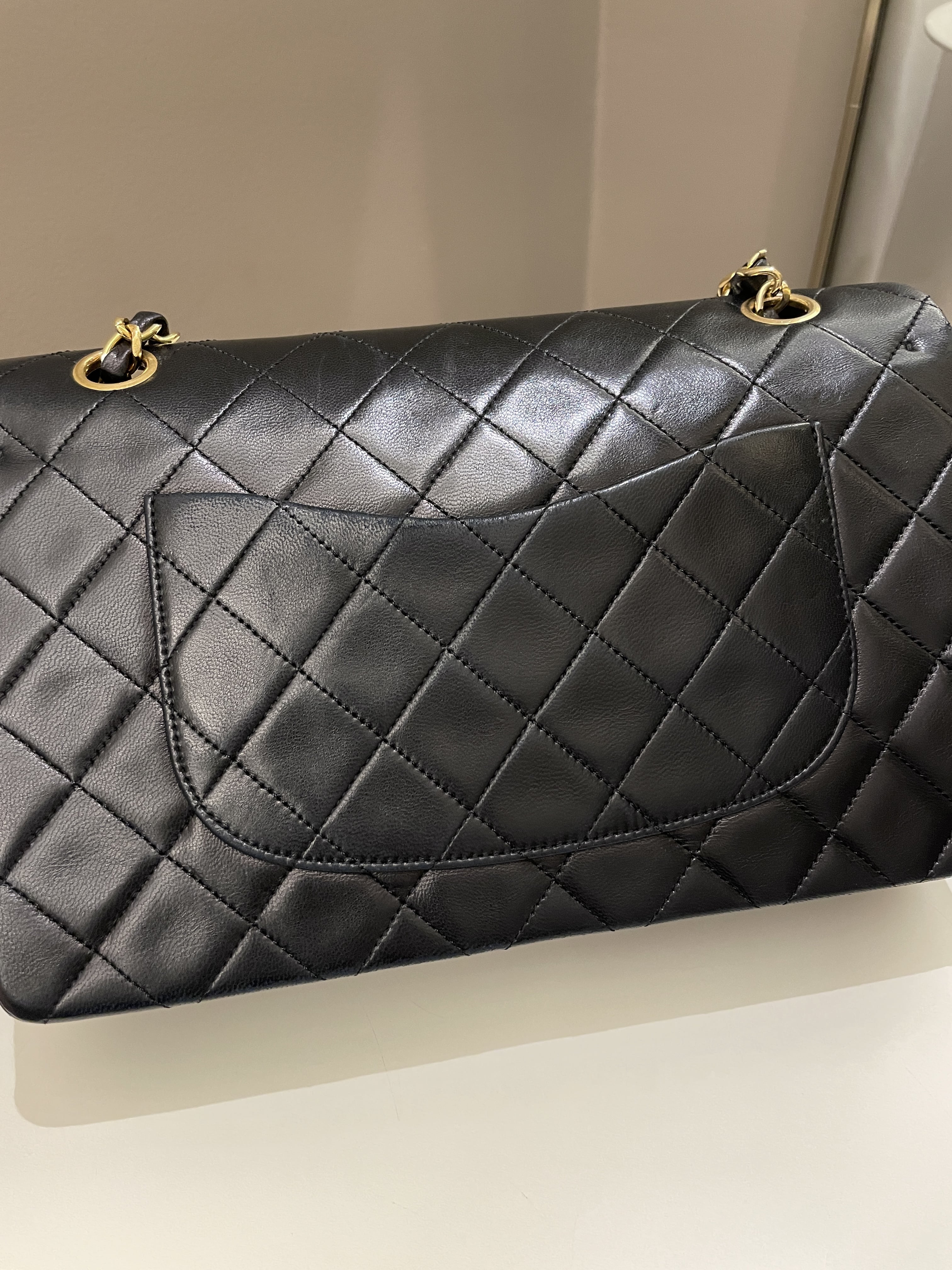 Chanel Vintage Classic Quilted Medium Double Flap Black Lambskin