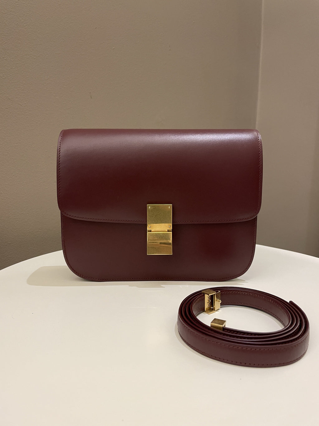 Celine Box Bag Burgundy Calfskin