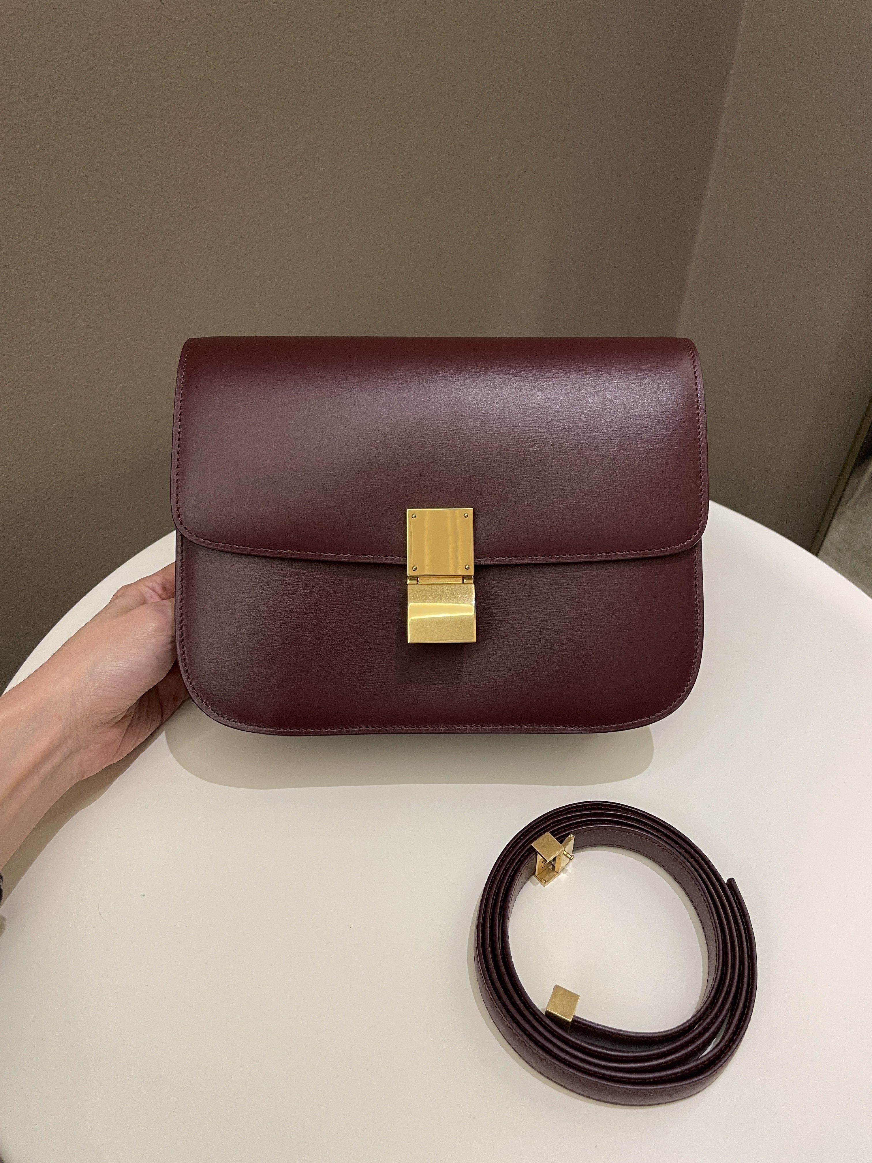 Celine Box Bag Burgundy Calfskin