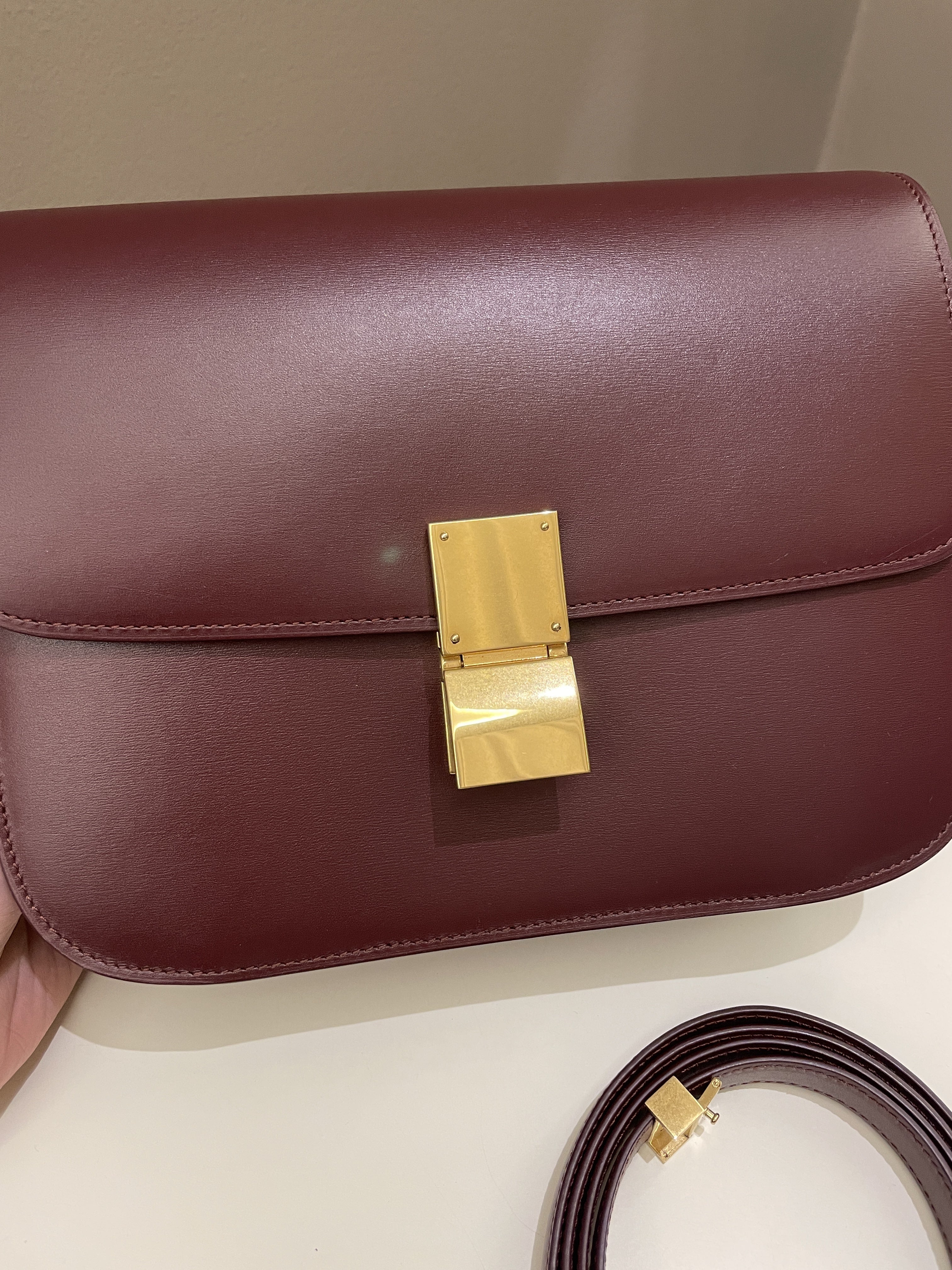 Celine Box Bag Burgundy Calfskin