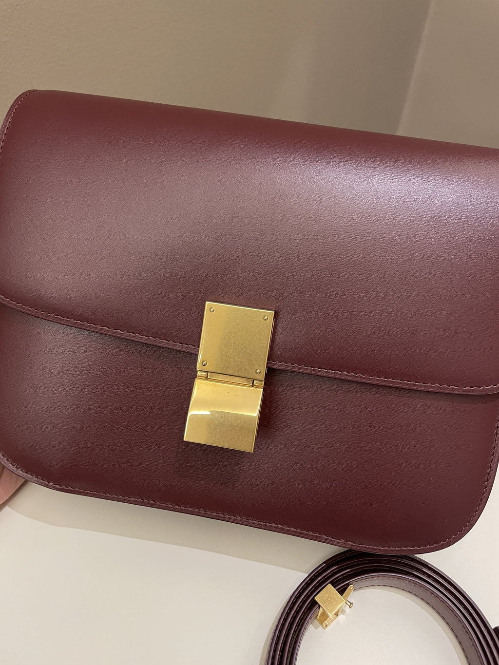 Celine Box Bag Burgundy Calfskin