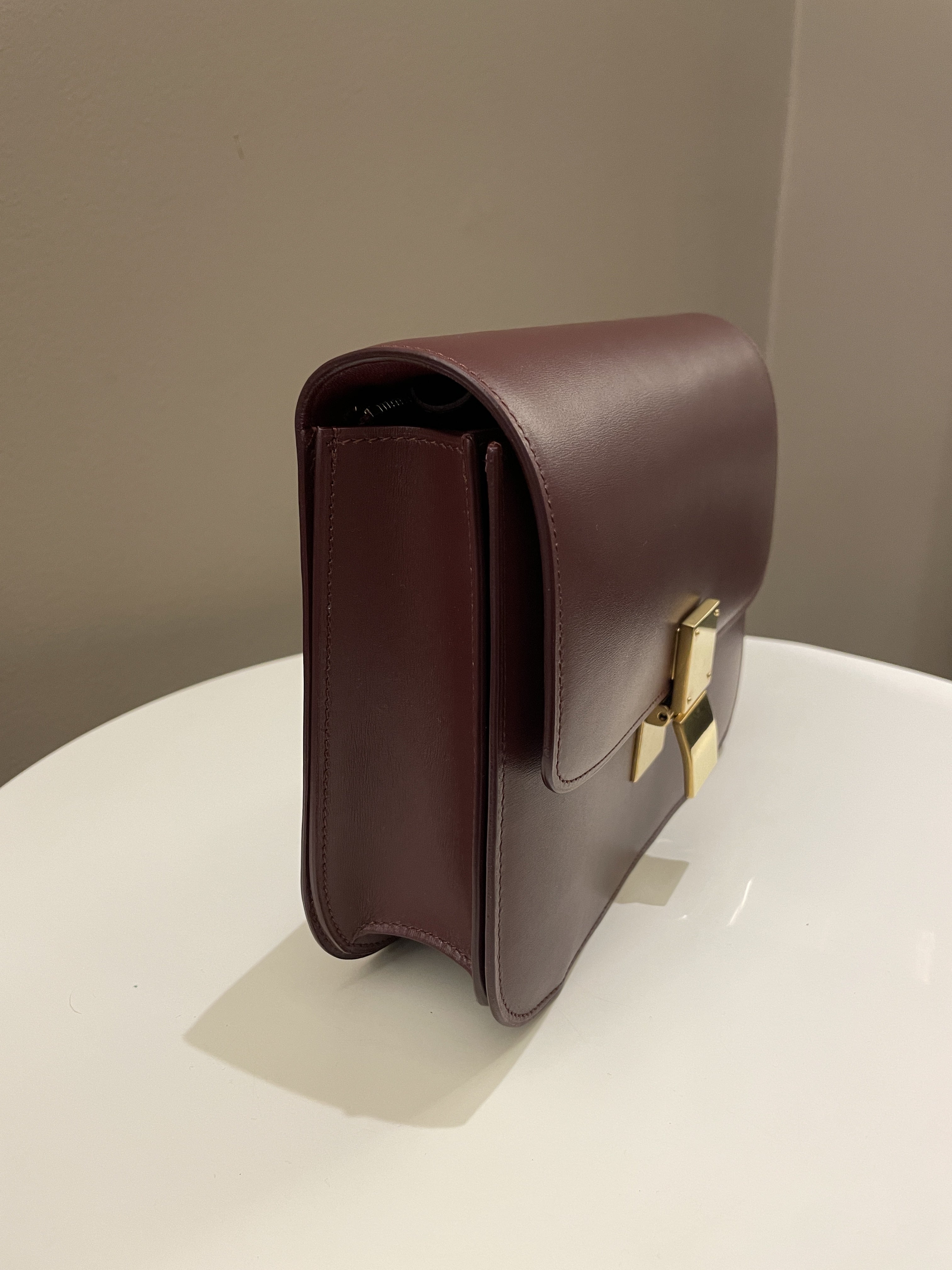 Celine Box Bag Burgundy Calfskin