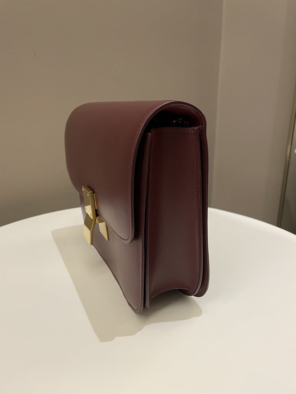 Celine Box Bag Burgundy Calfskin