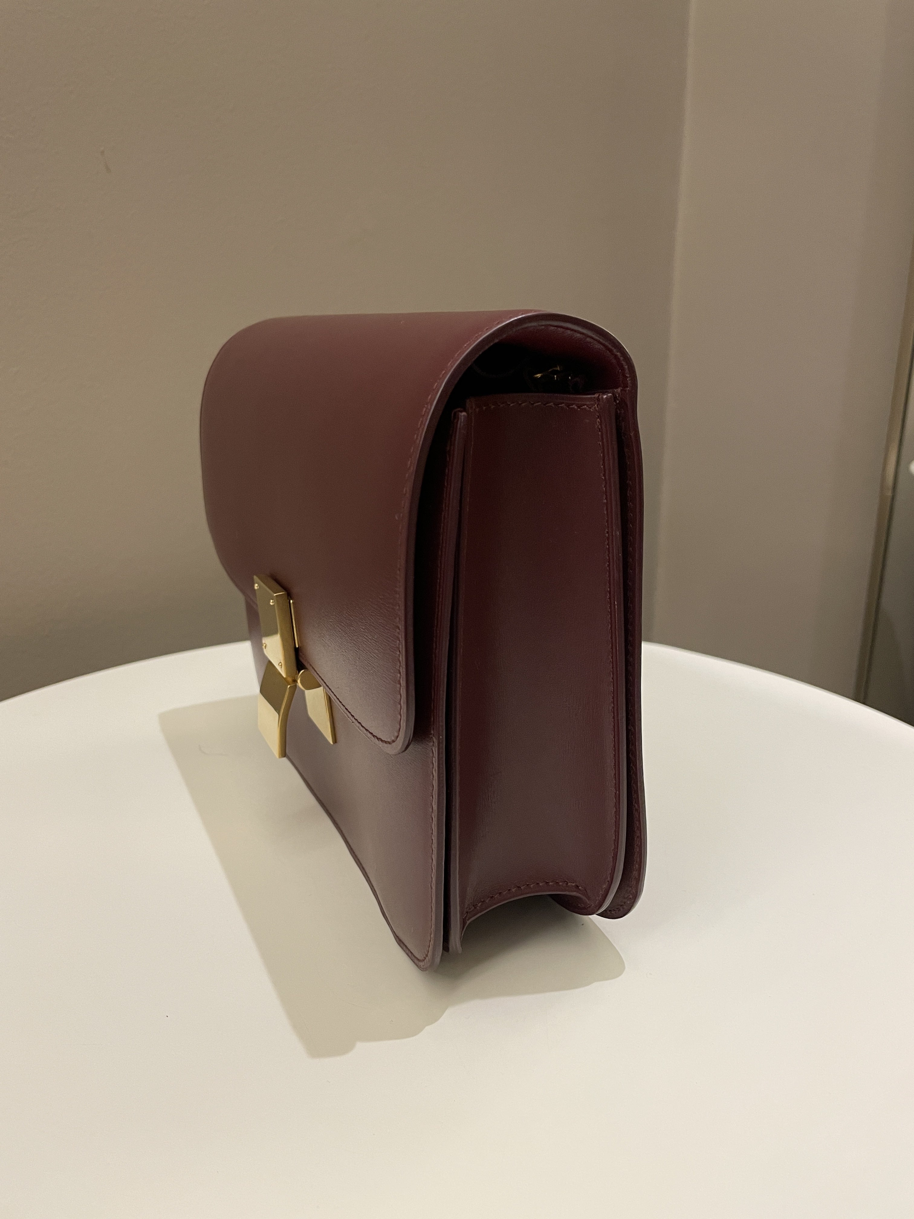 Celine Box Bag Burgundy Calfskin