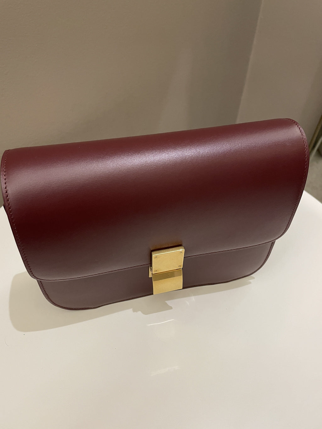 Celine Box Bag Burgundy Calfskin
