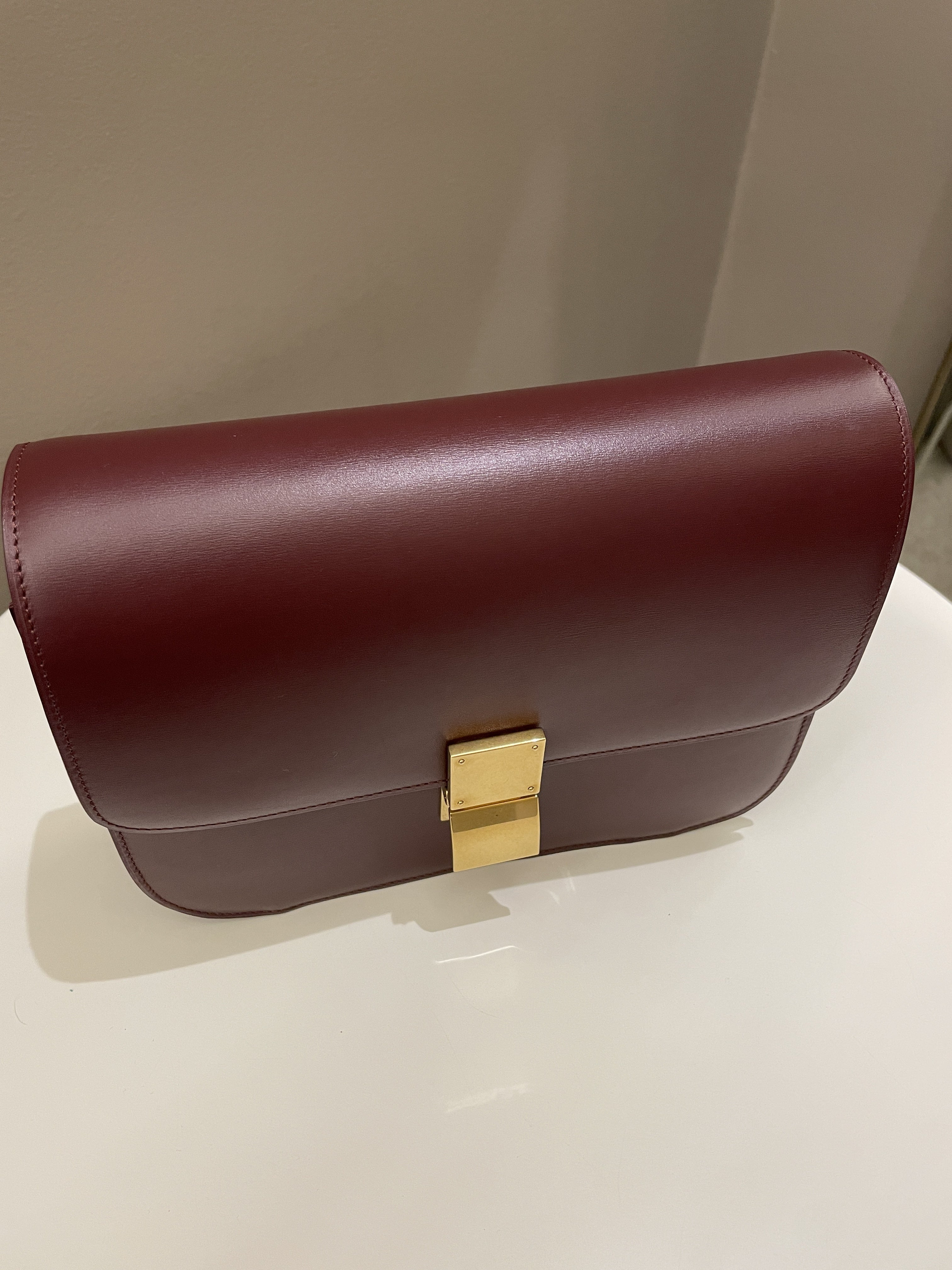Celine Box Bag Burgundy Calfskin