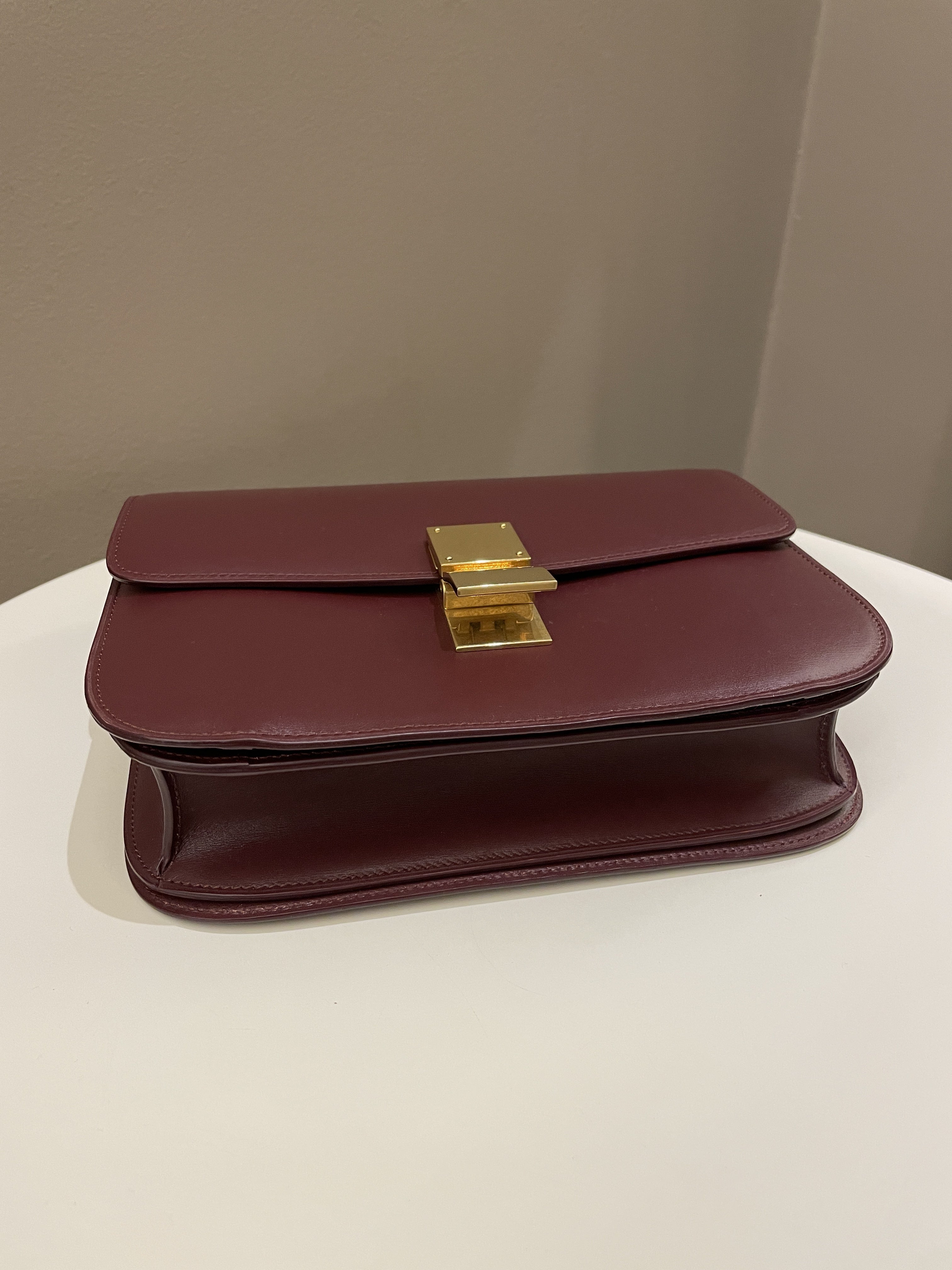 Celine Box Bag Burgundy Calfskin