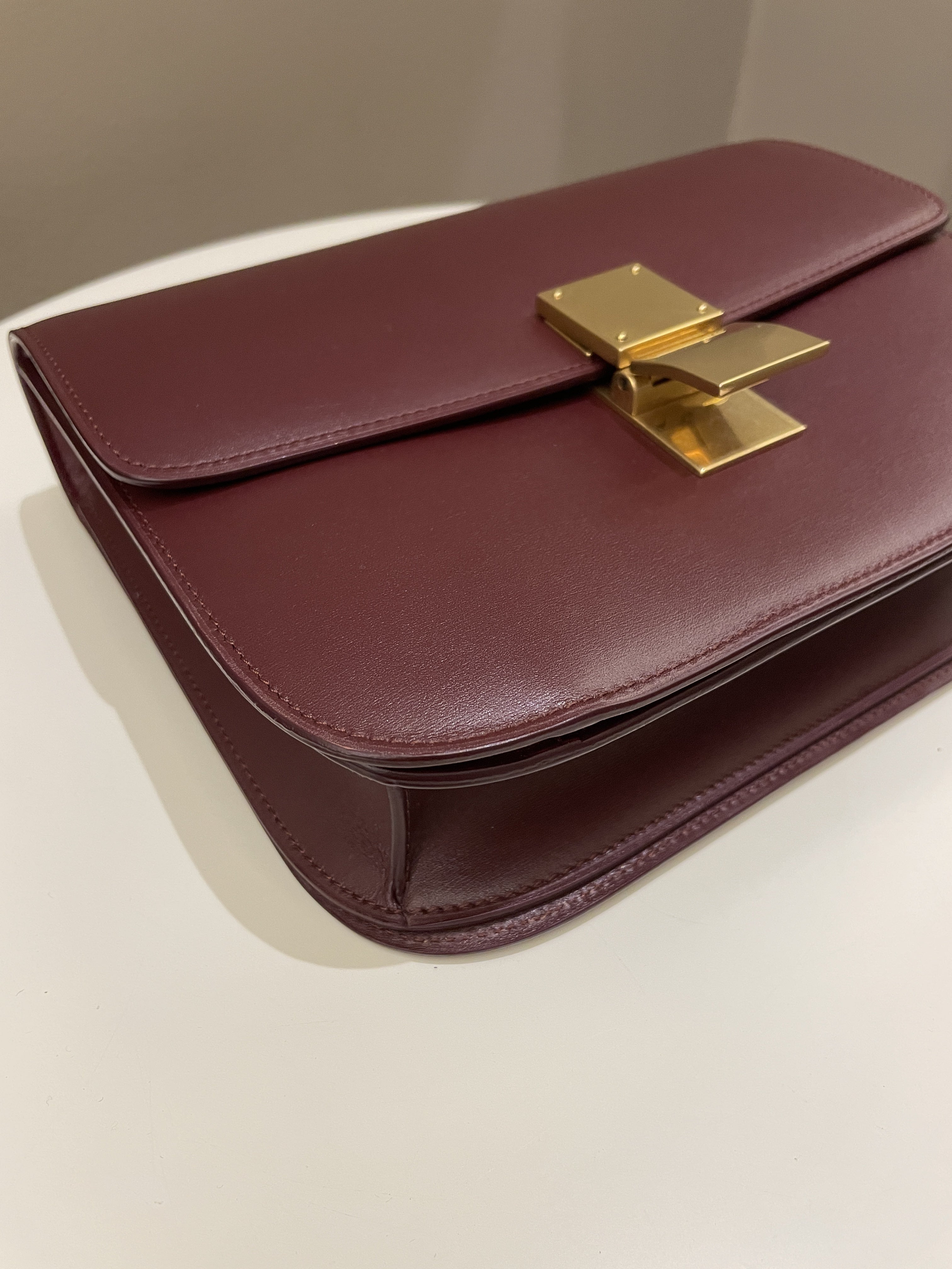 Celine Box Bag Burgundy Calfskin