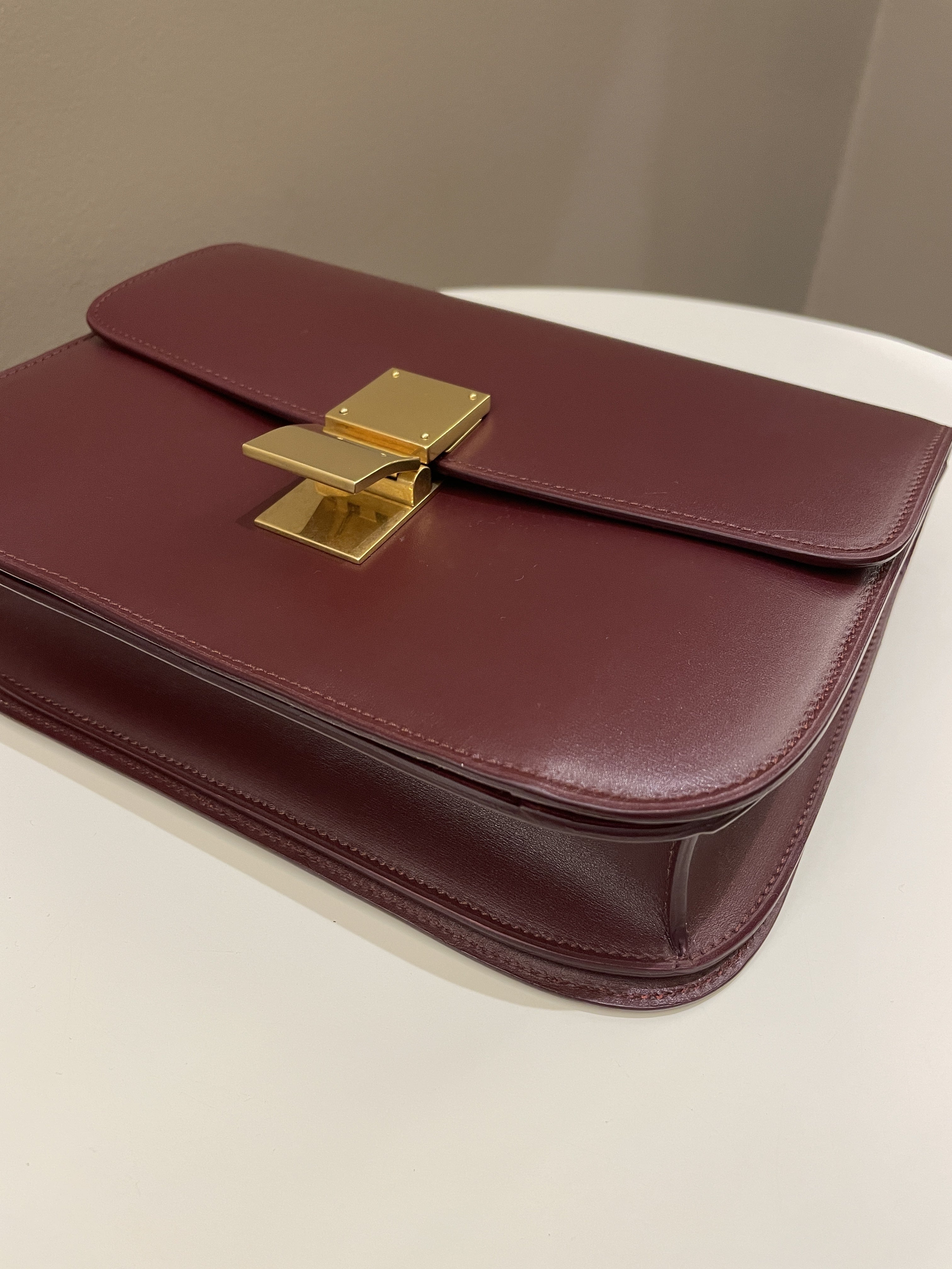 Celine Box Bag Burgundy Calfskin