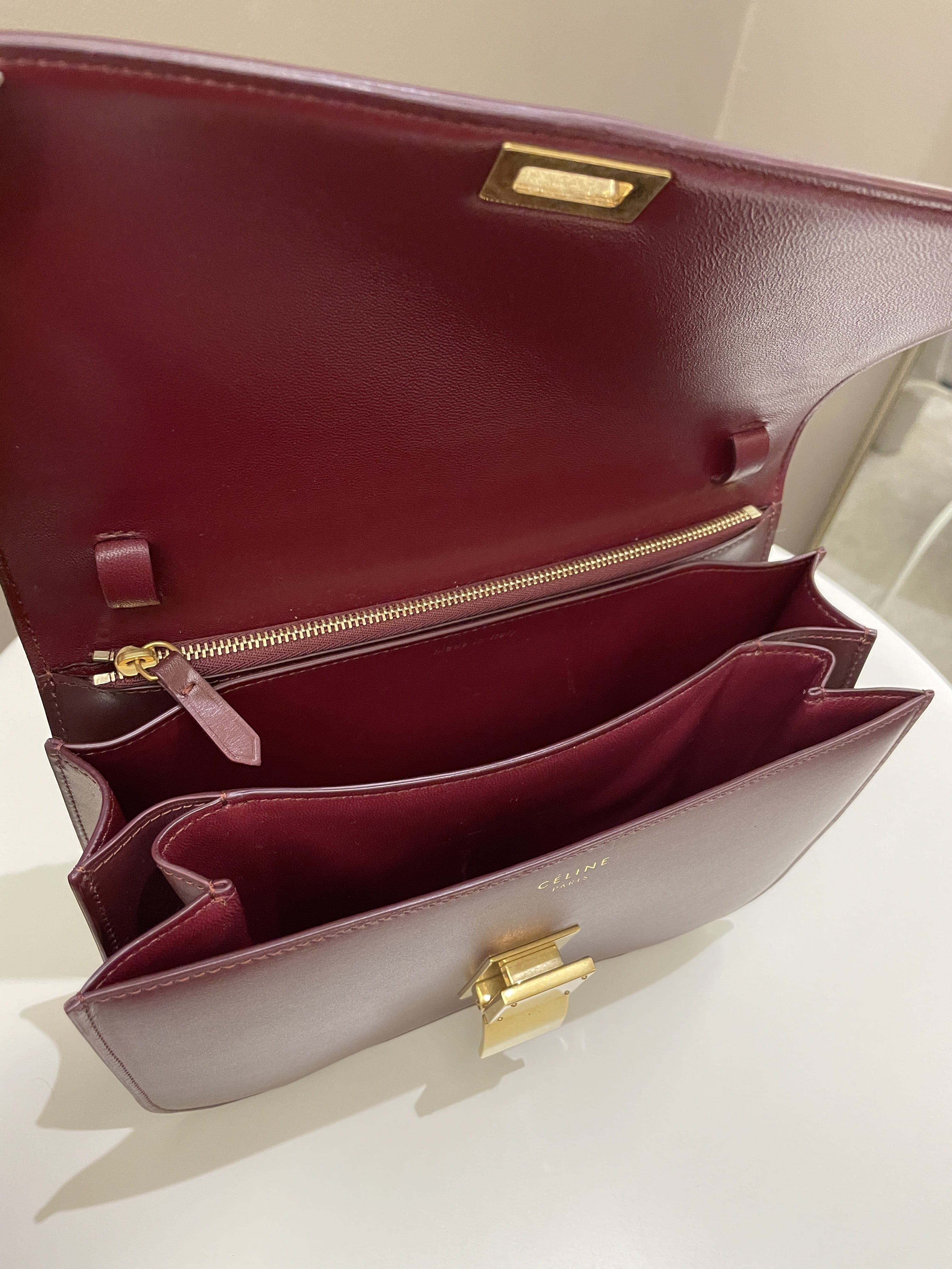 Celine Box Bag Burgundy Calfskin