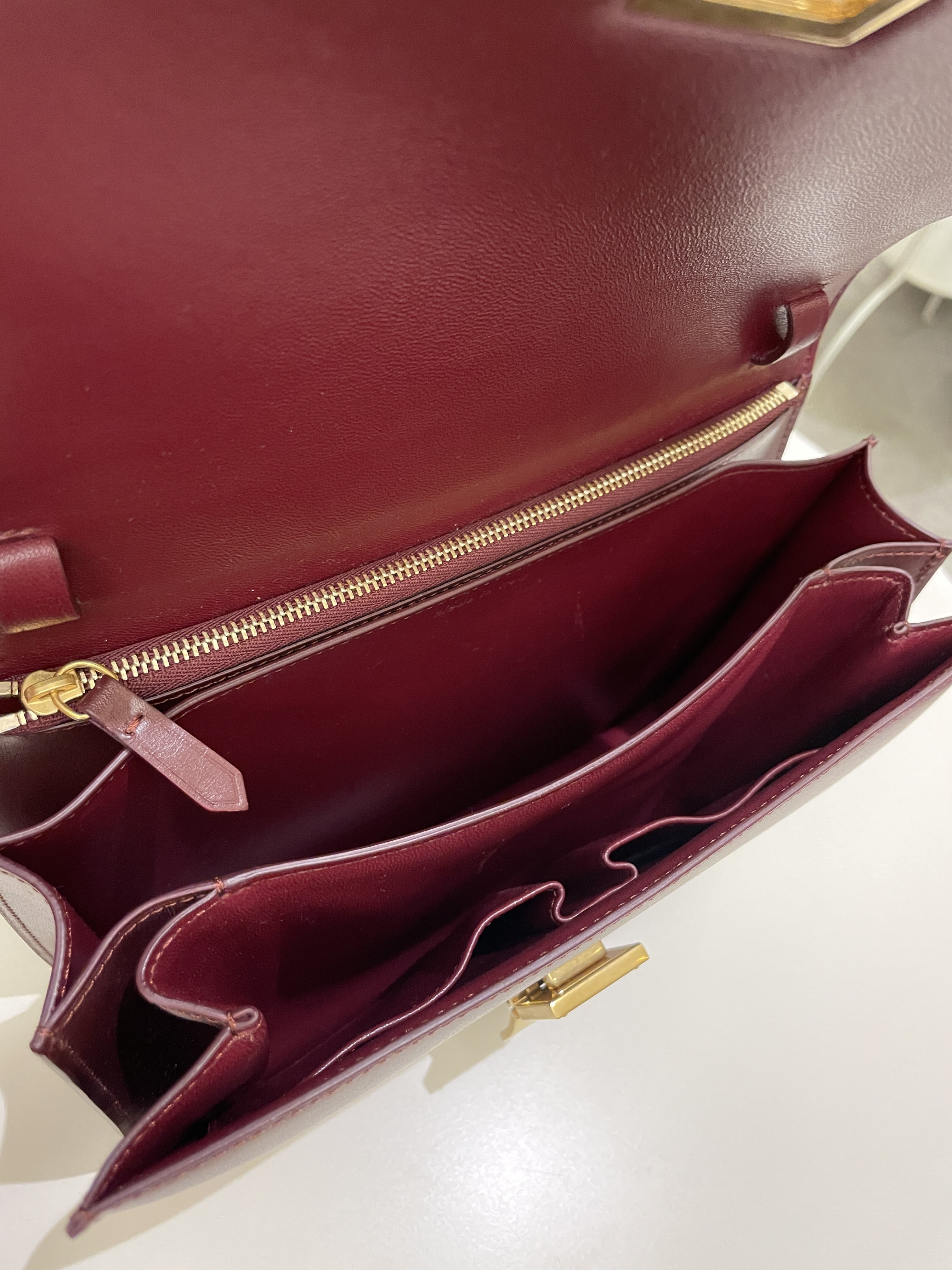 Celine Box Bag Burgundy Calfskin