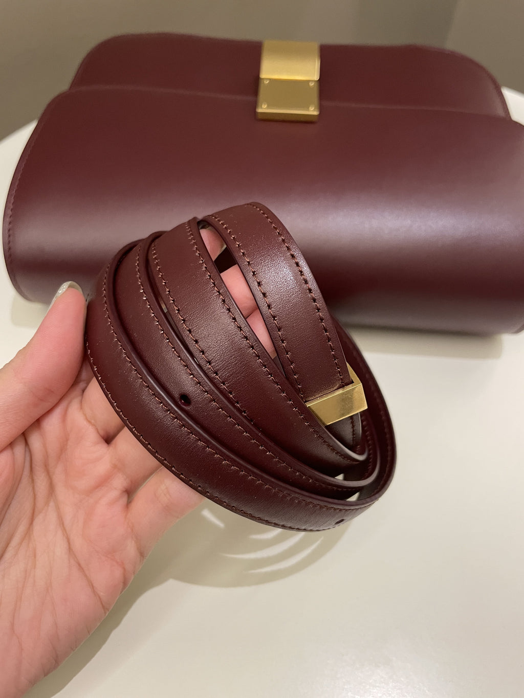 Celine Box Bag Burgundy Calfskin