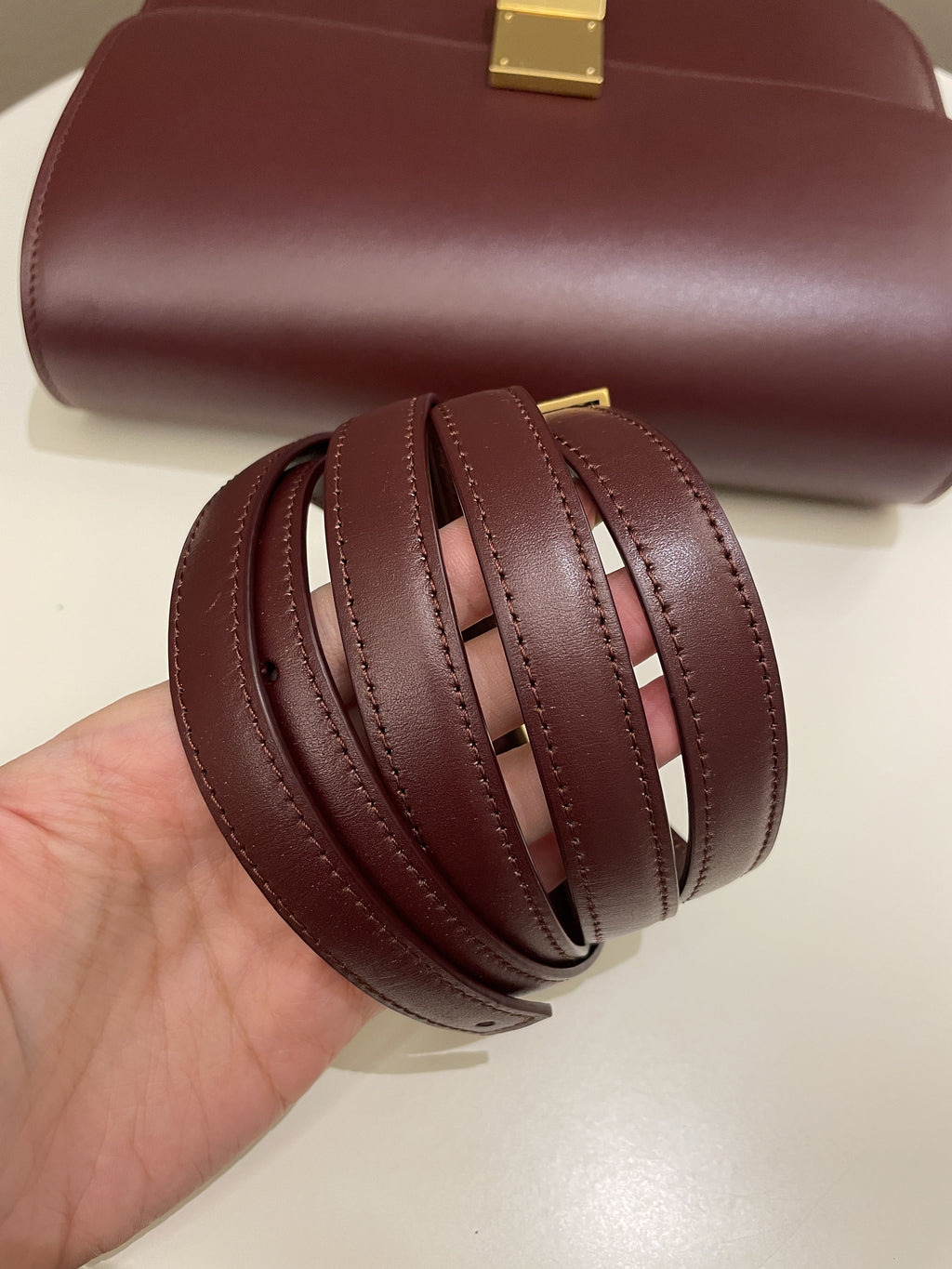 Celine Box Bag Burgundy Calfskin