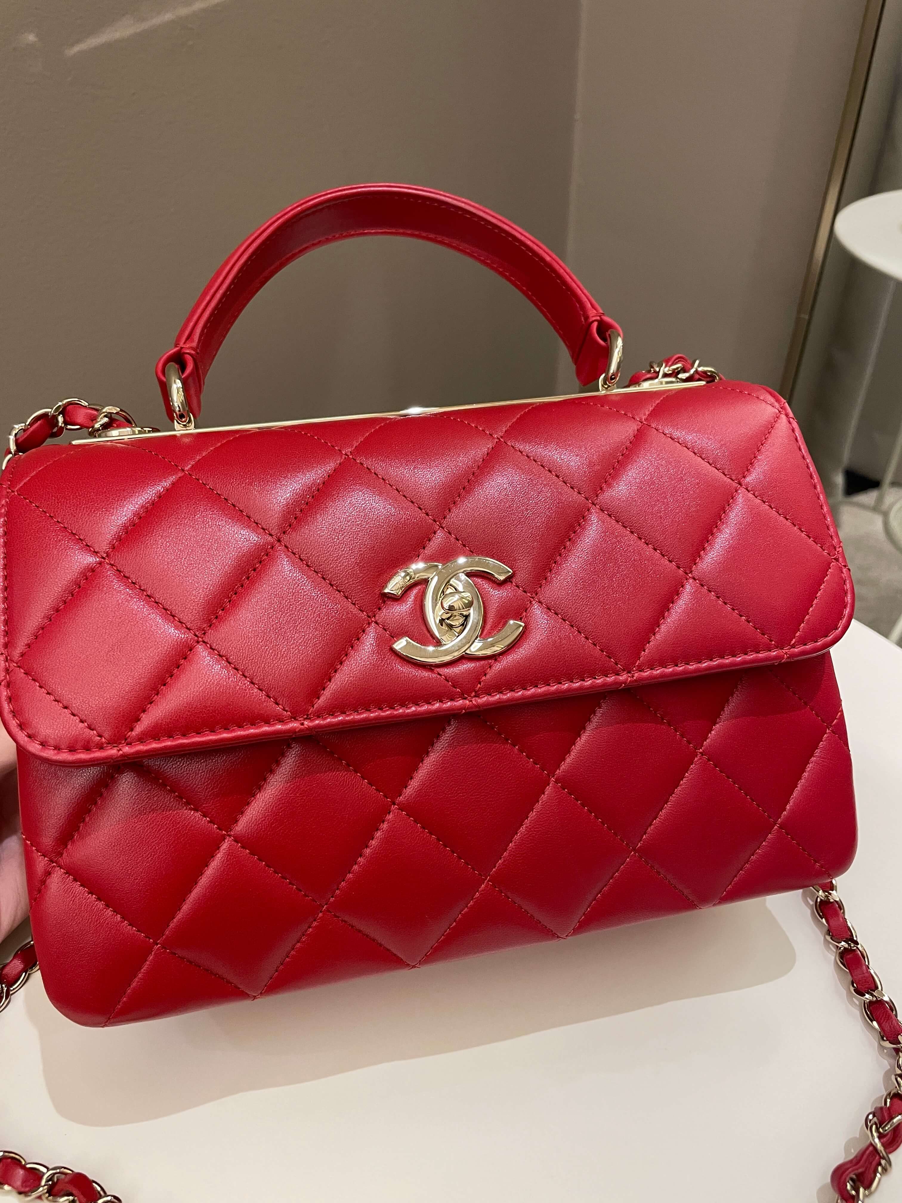 Chanel Trendy Cc Flap Bag Red Stiff Lambskin