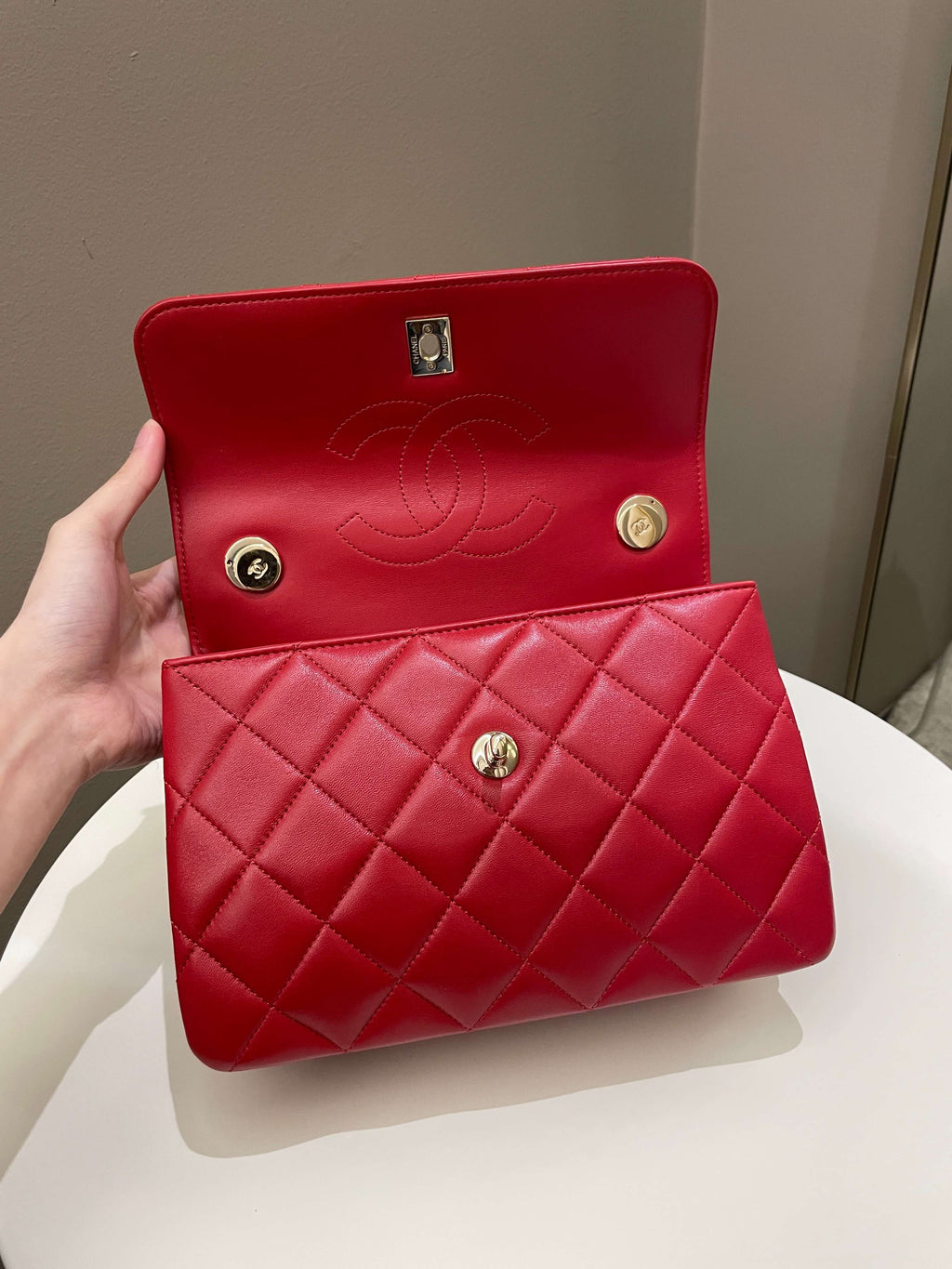 Chanel Trendy Cc Flap Bag Red Stiff Lambskin