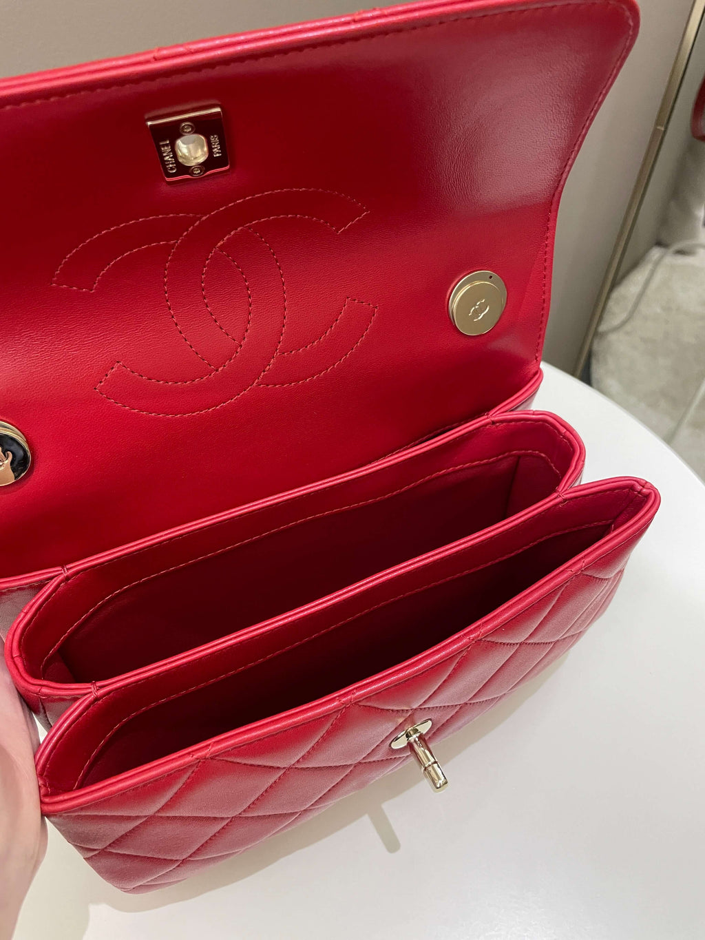 Chanel Trendy Cc Flap Bag Red Stiff Lambskin