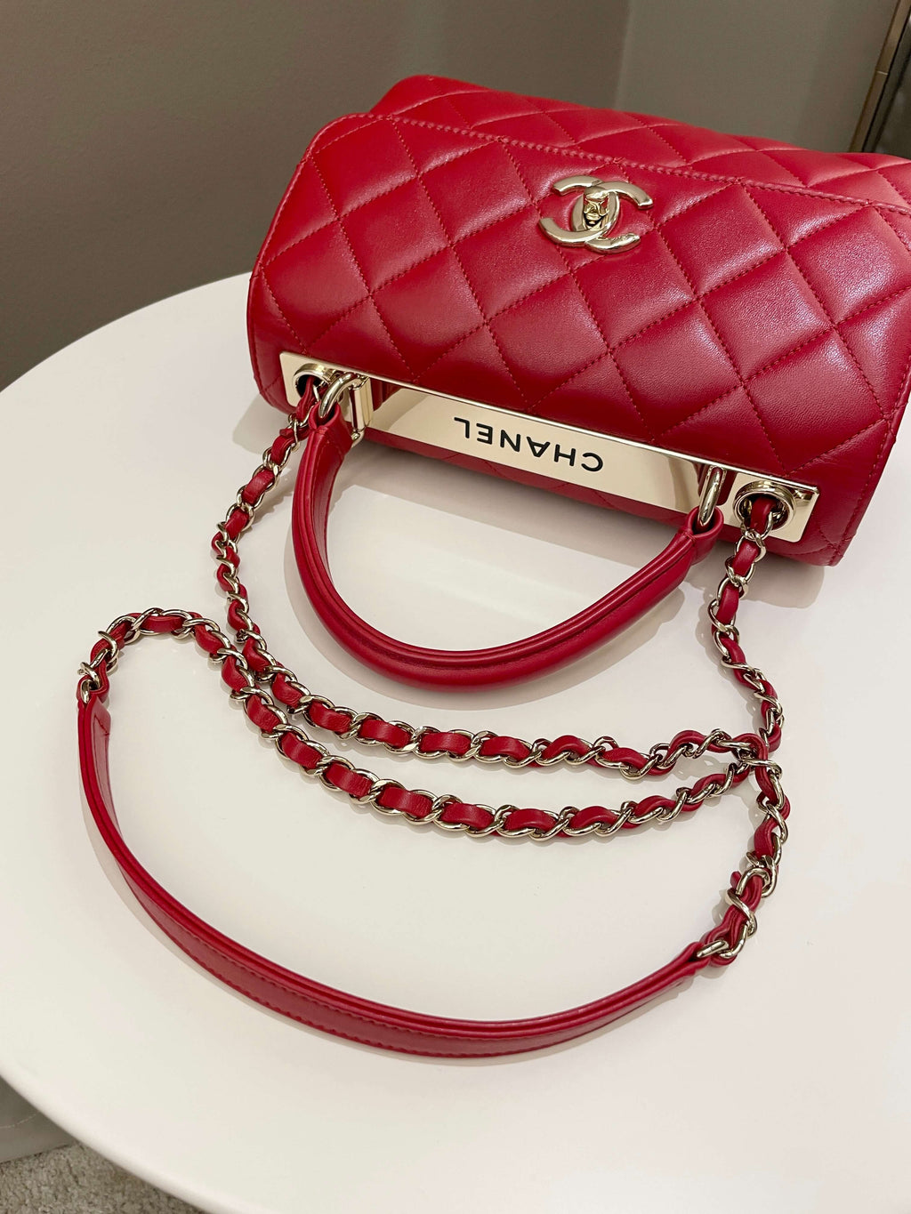 Chanel Trendy Cc Flap Bag Red Stiff Lambskin