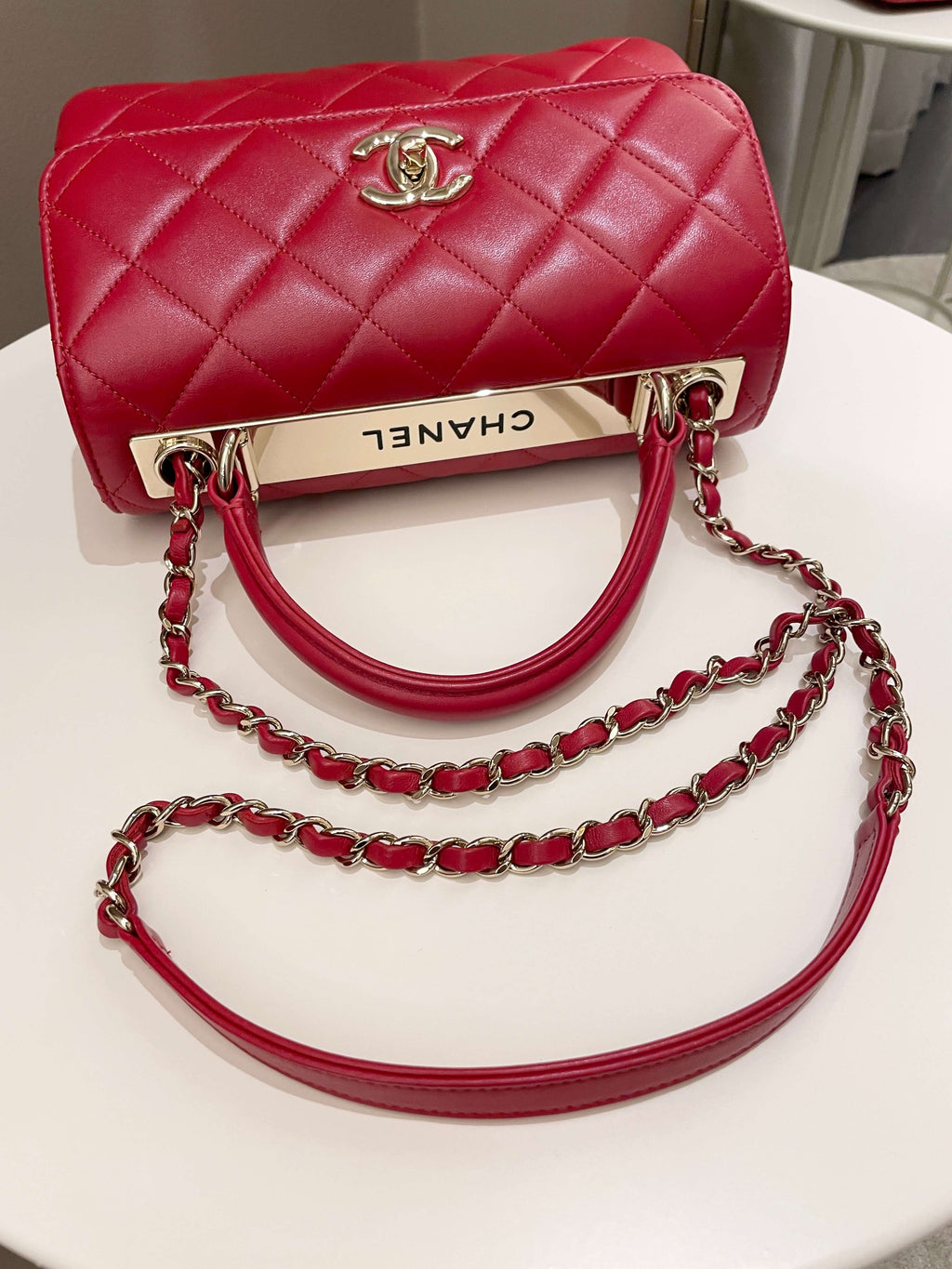 Chanel Trendy Cc Flap Bag Red Stiff Lambskin