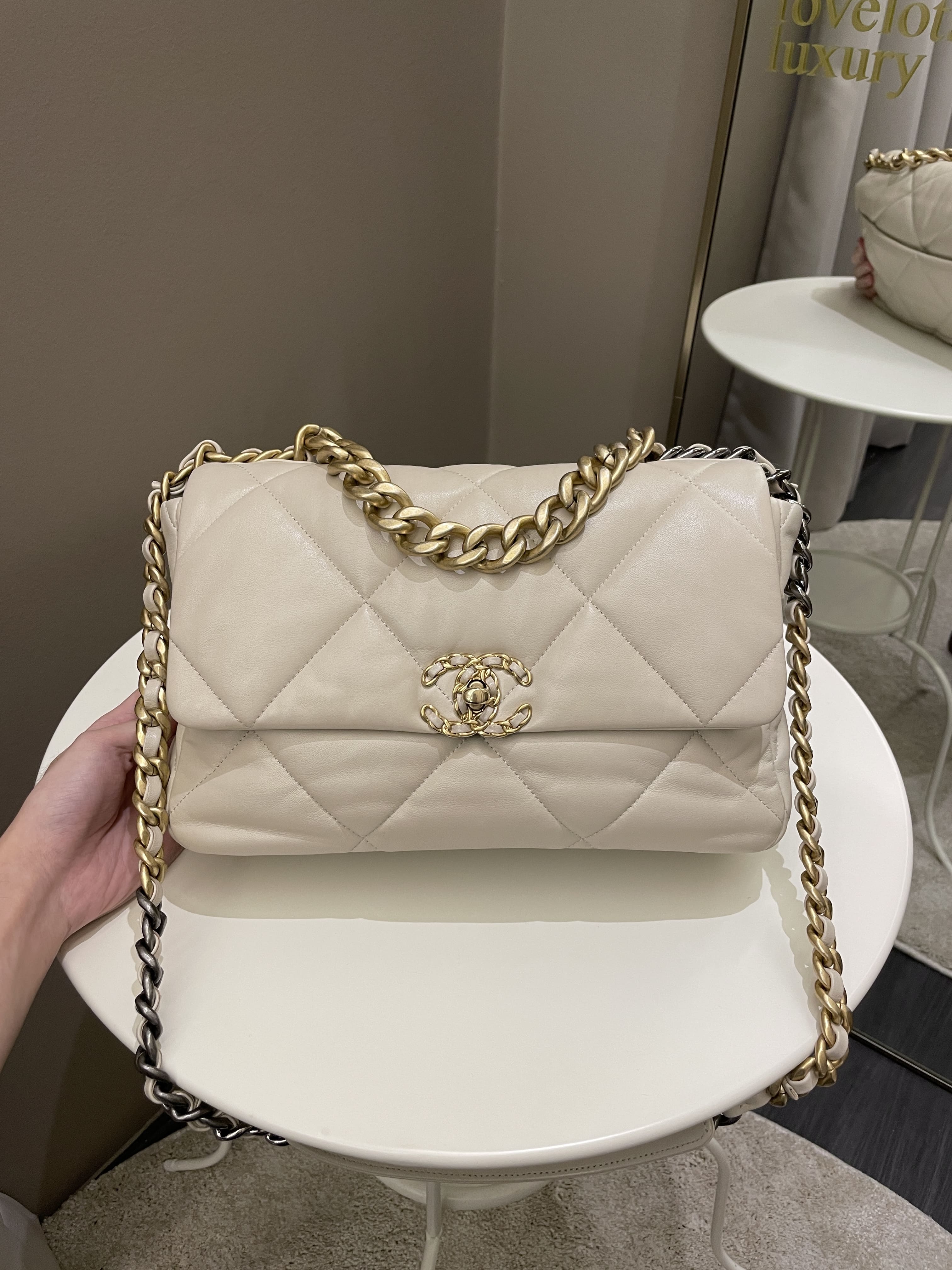 Chanel 19 Flap Bag Beige Lambskin