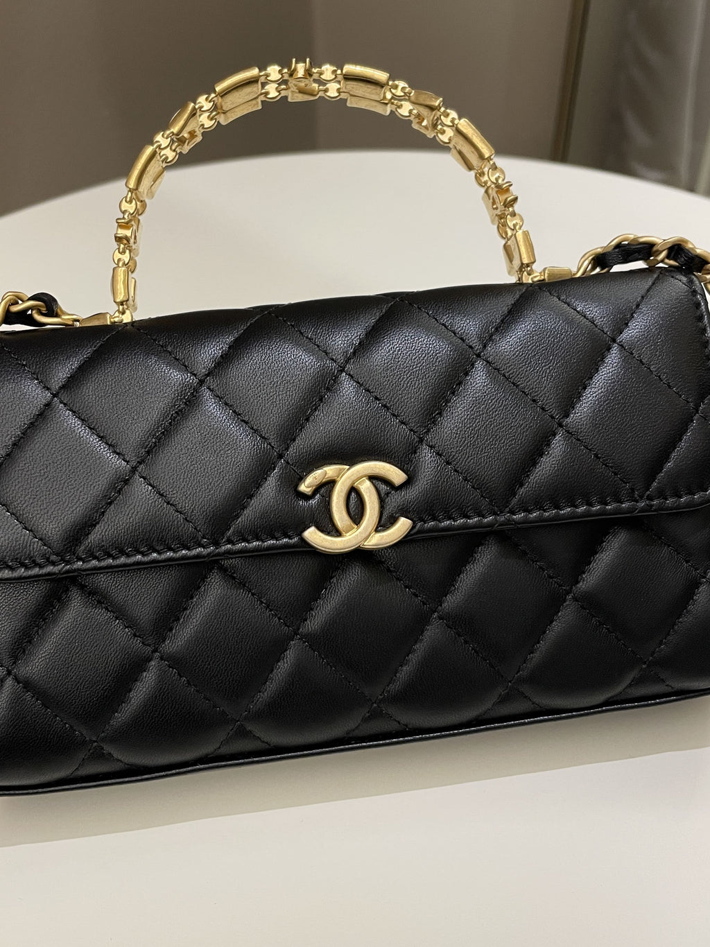 Chanel 22B Quilted Top Handle Flap Bag Black Lambskin