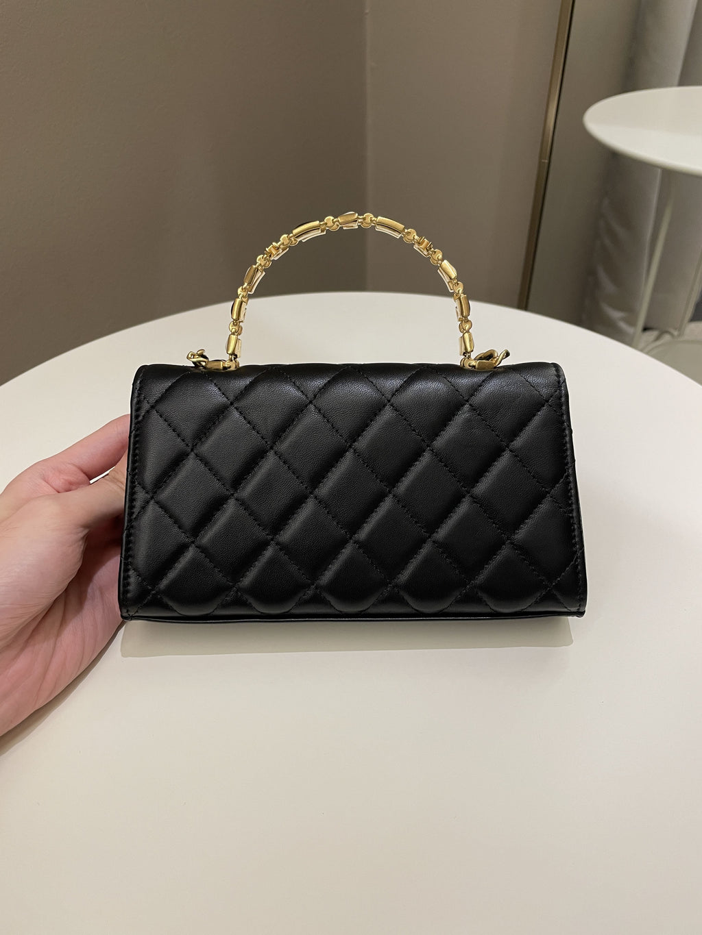 Chanel 22B Quilted Top Handle Flap Bag Black Lambskin