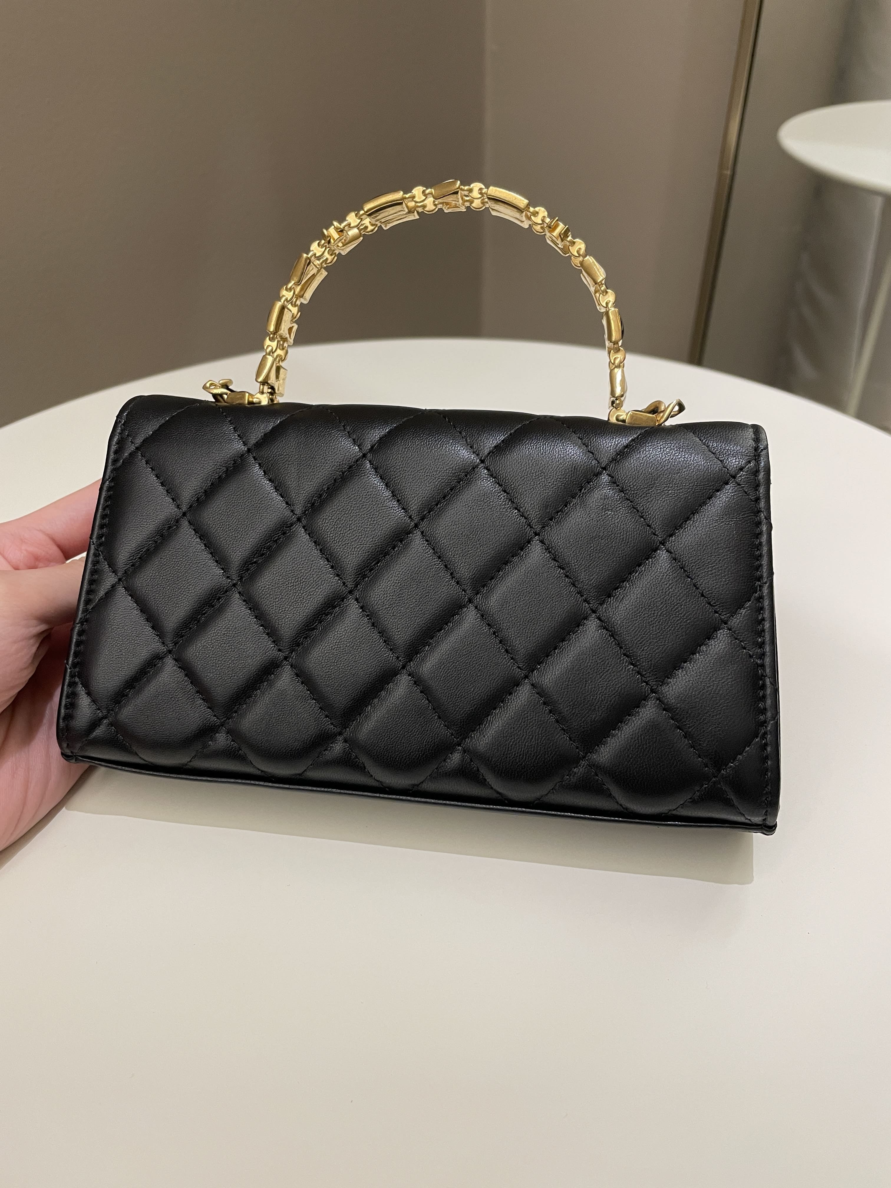 Chanel 22B Quilted Top Handle Flap Bag Black Lambskin
