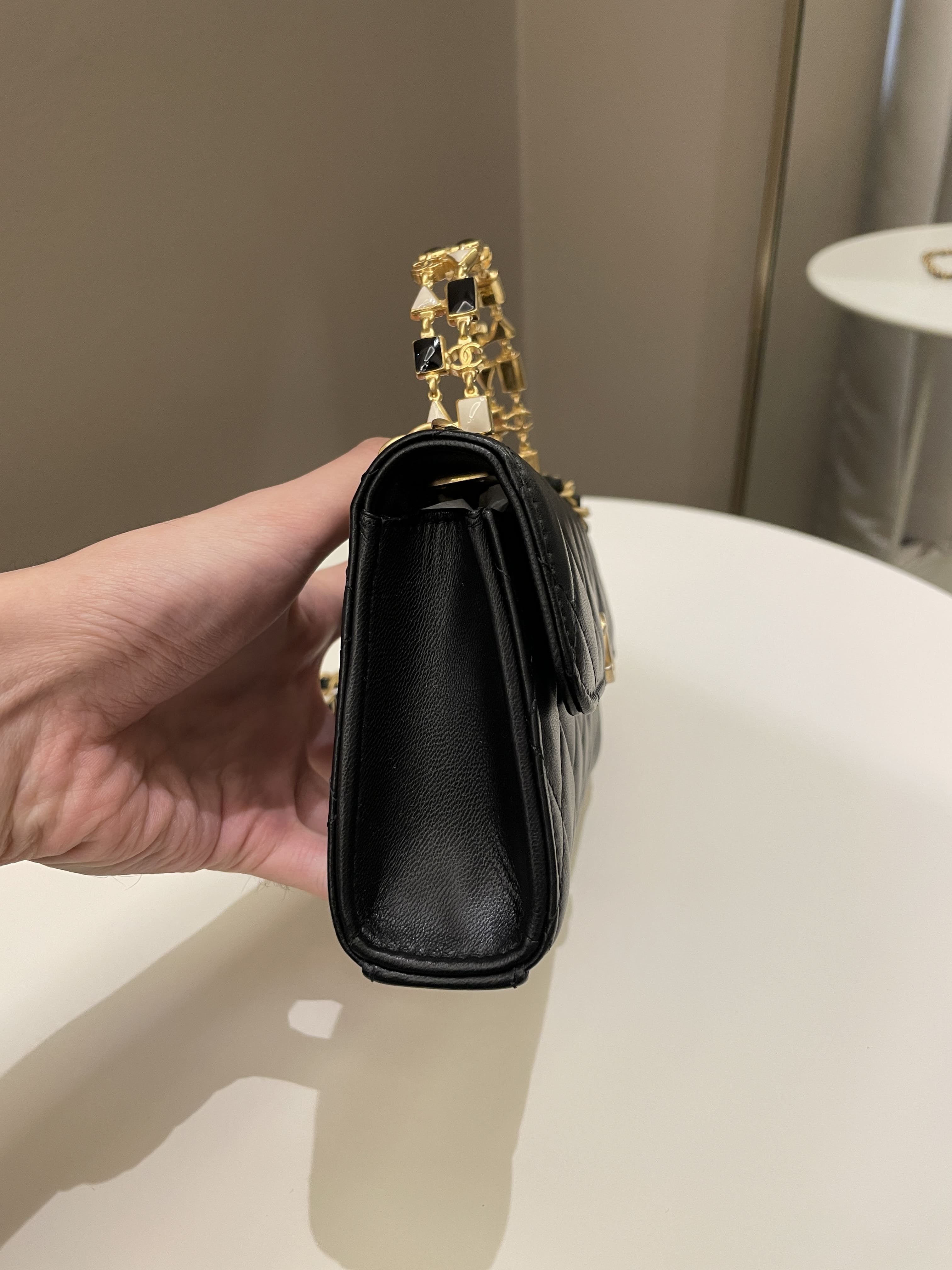 Chanel 22B Quilted Top Handle Flap Bag Black Lambskin