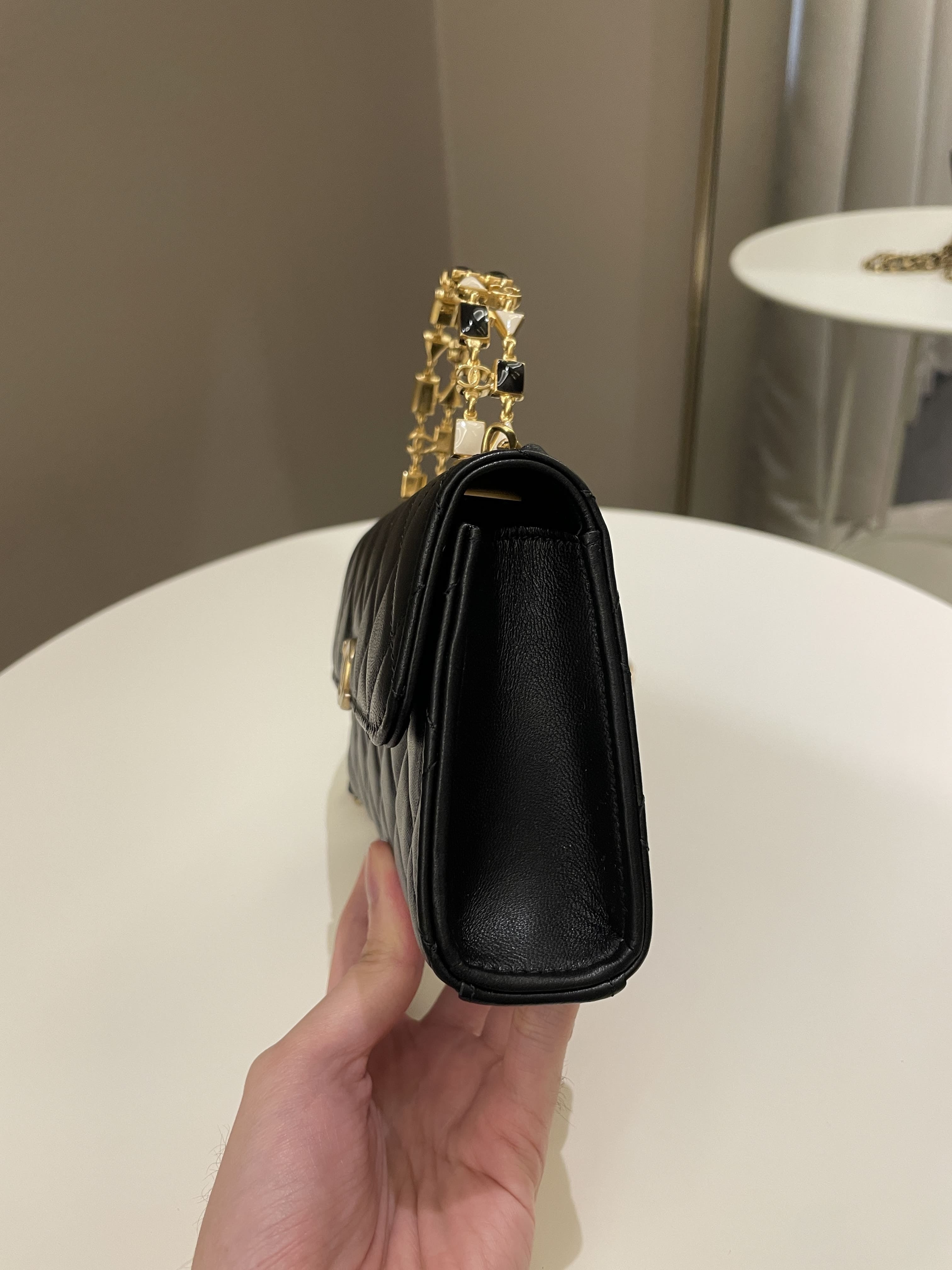 Chanel 22B Quilted Top Handle Flap Bag Black Lambskin