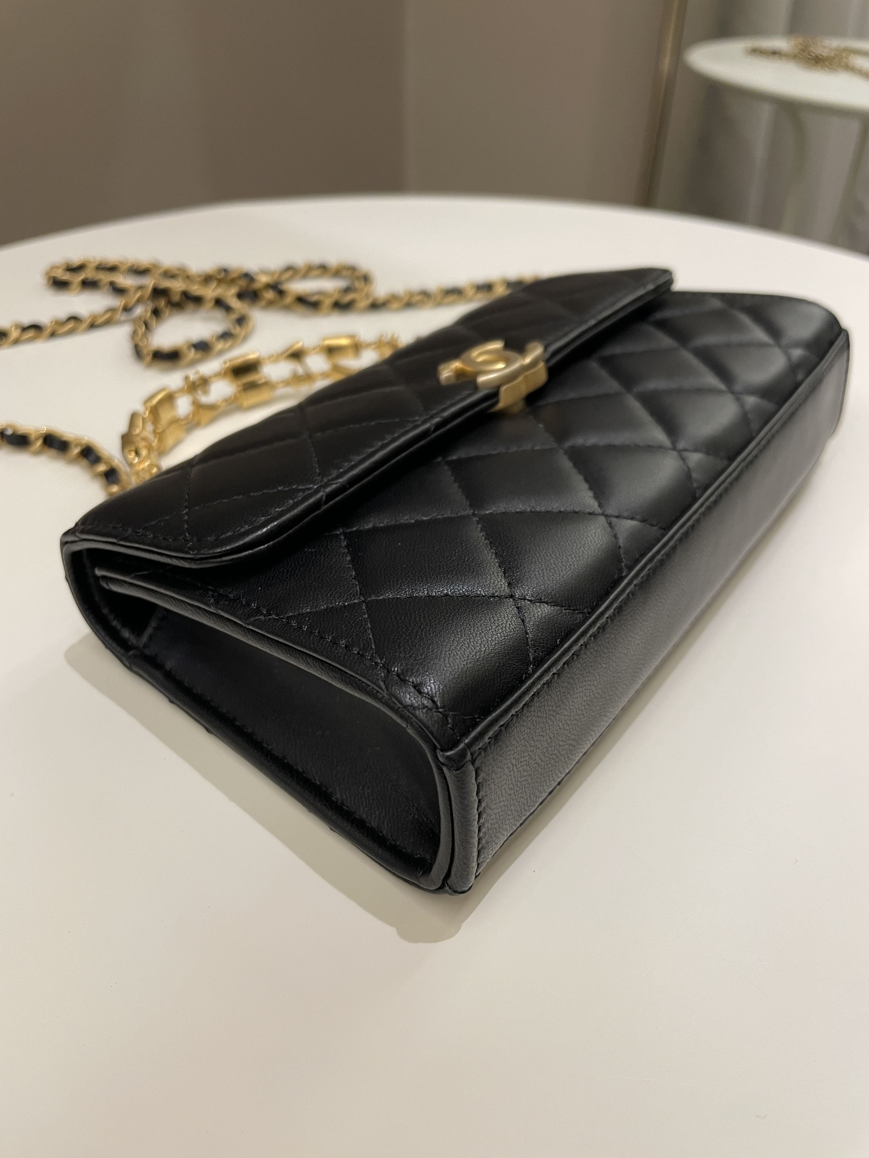 Chanel 22B Quilted Top Handle Flap Bag Black Lambskin