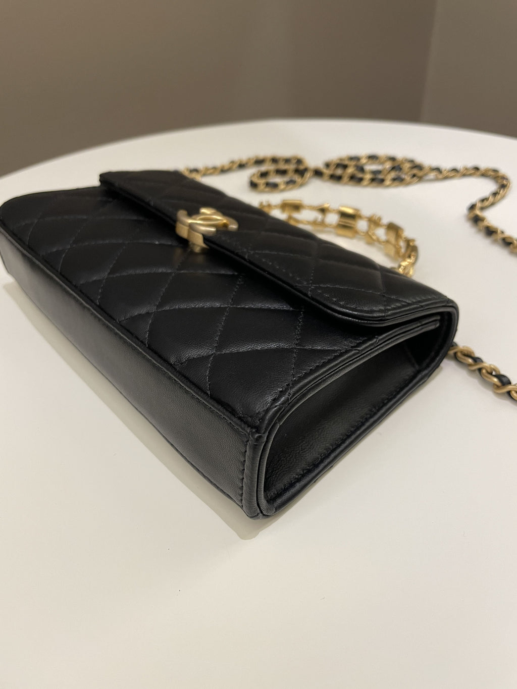 Chanel 22B Quilted Top Handle Flap Bag Black Lambskin