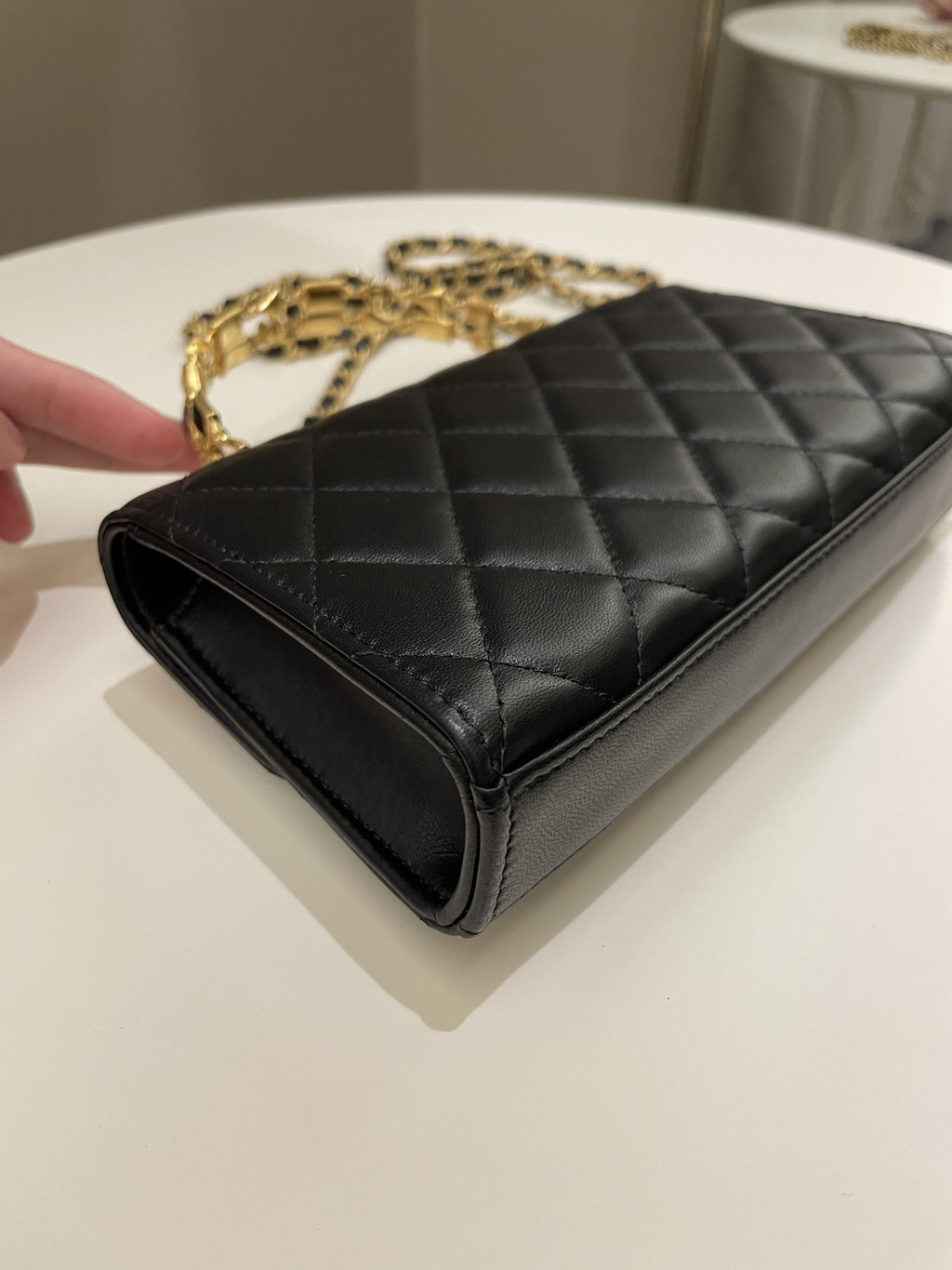 Chanel 22B Quilted Top Handle Flap Bag Black Lambskin