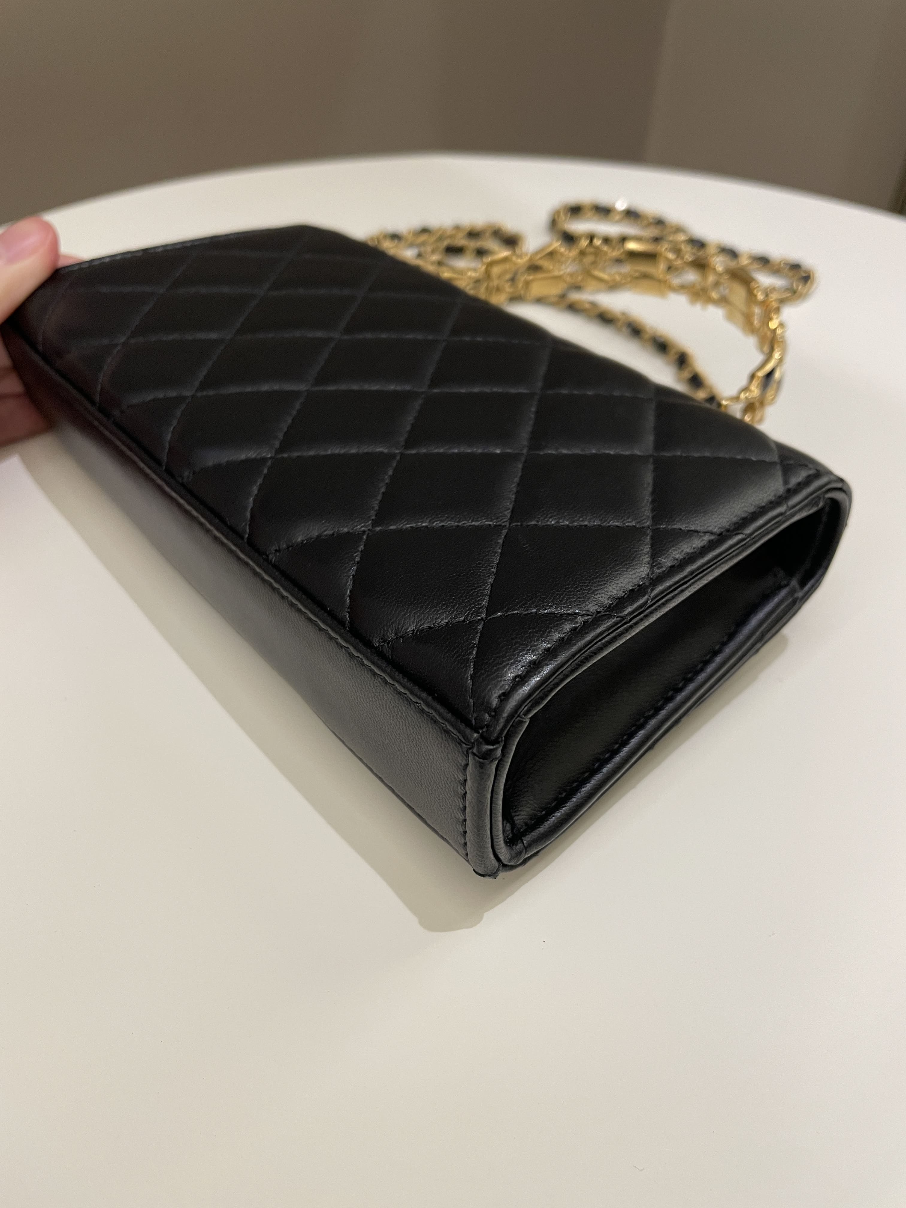 Chanel 22B Quilted Top Handle Flap Bag Black Lambskin