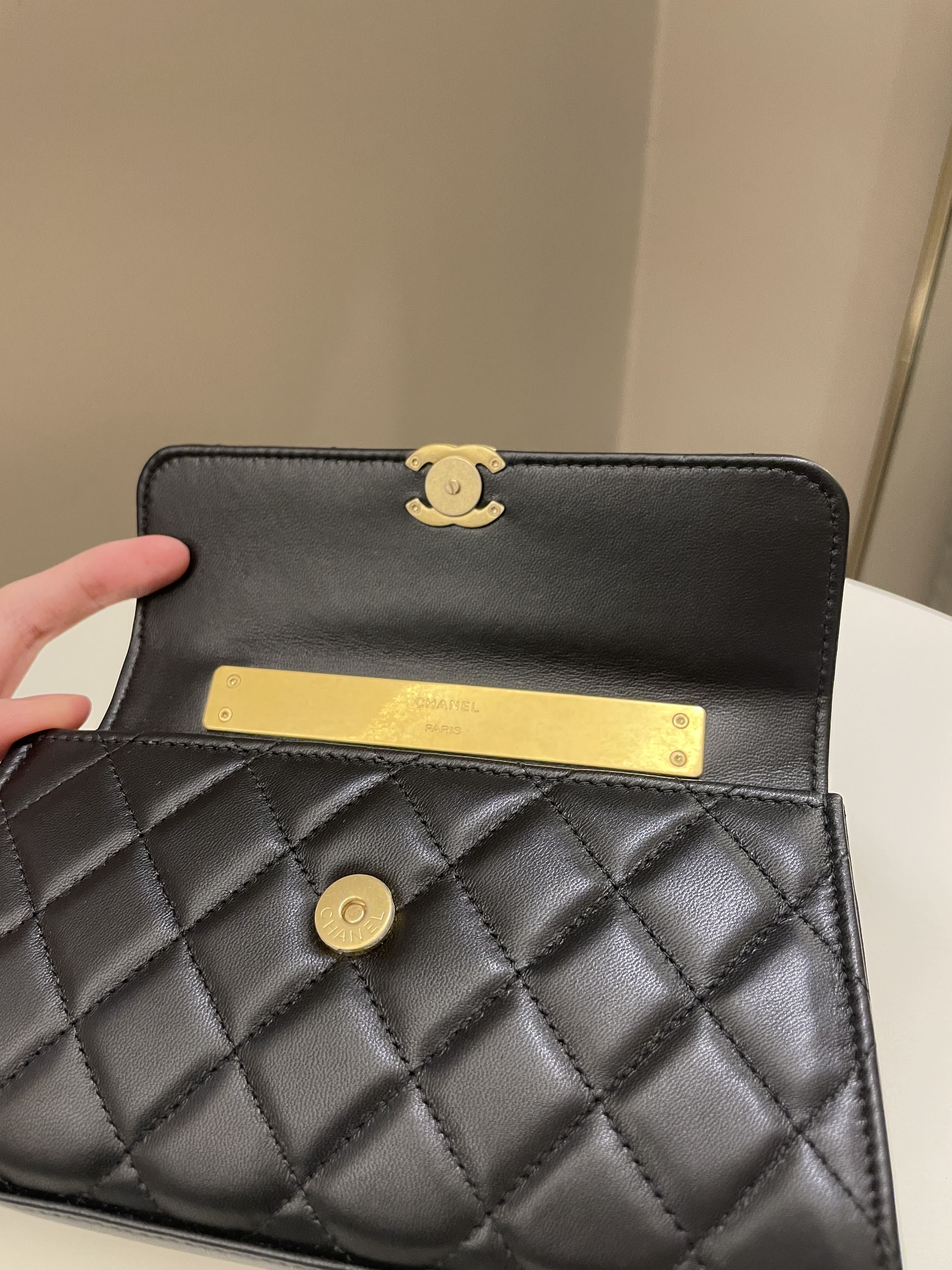 Chanel 22B Quilted Top Handle Flap Bag Black Lambskin