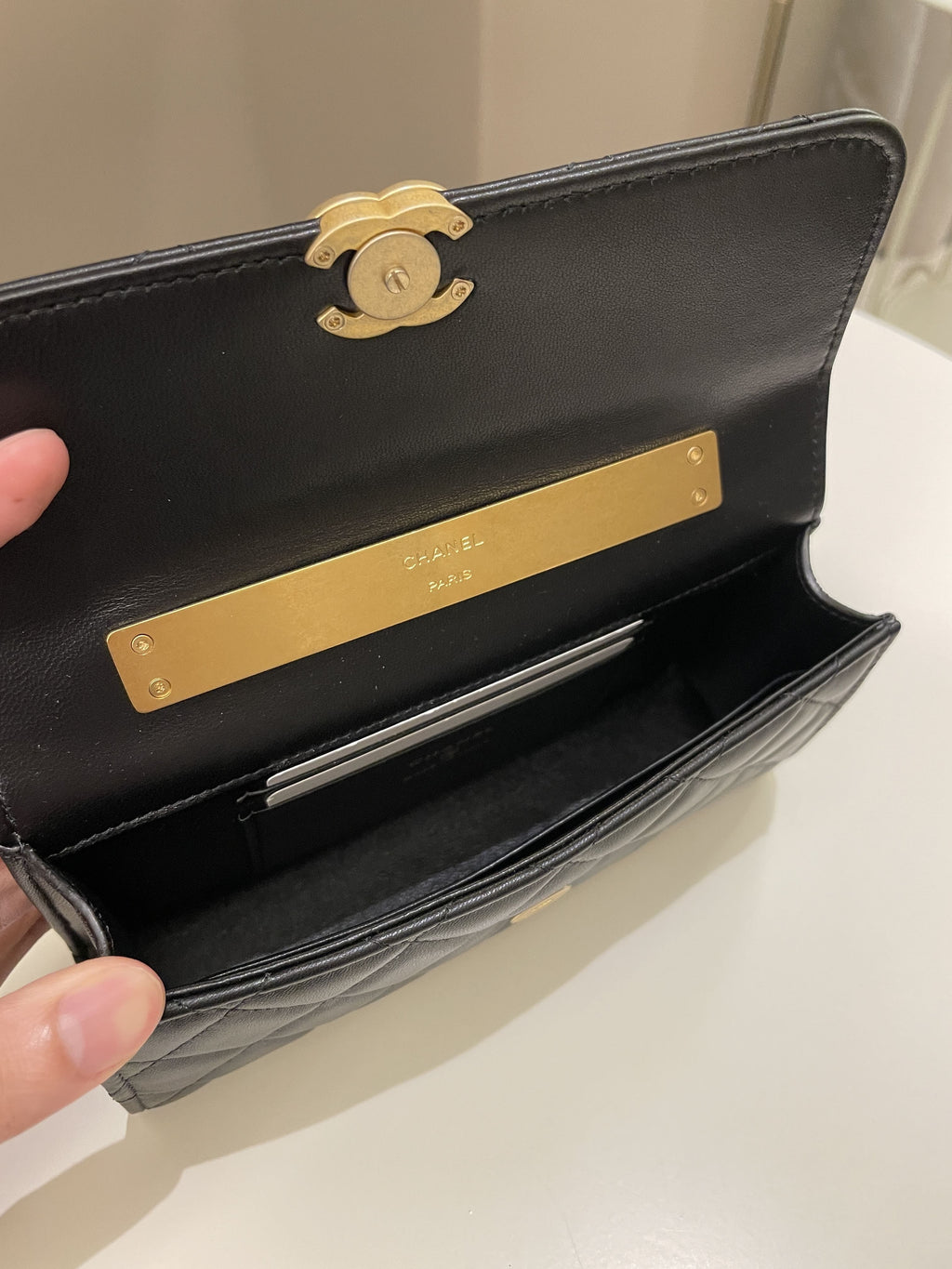 Chanel 22B Quilted Top Handle Flap Bag Black Lambskin
