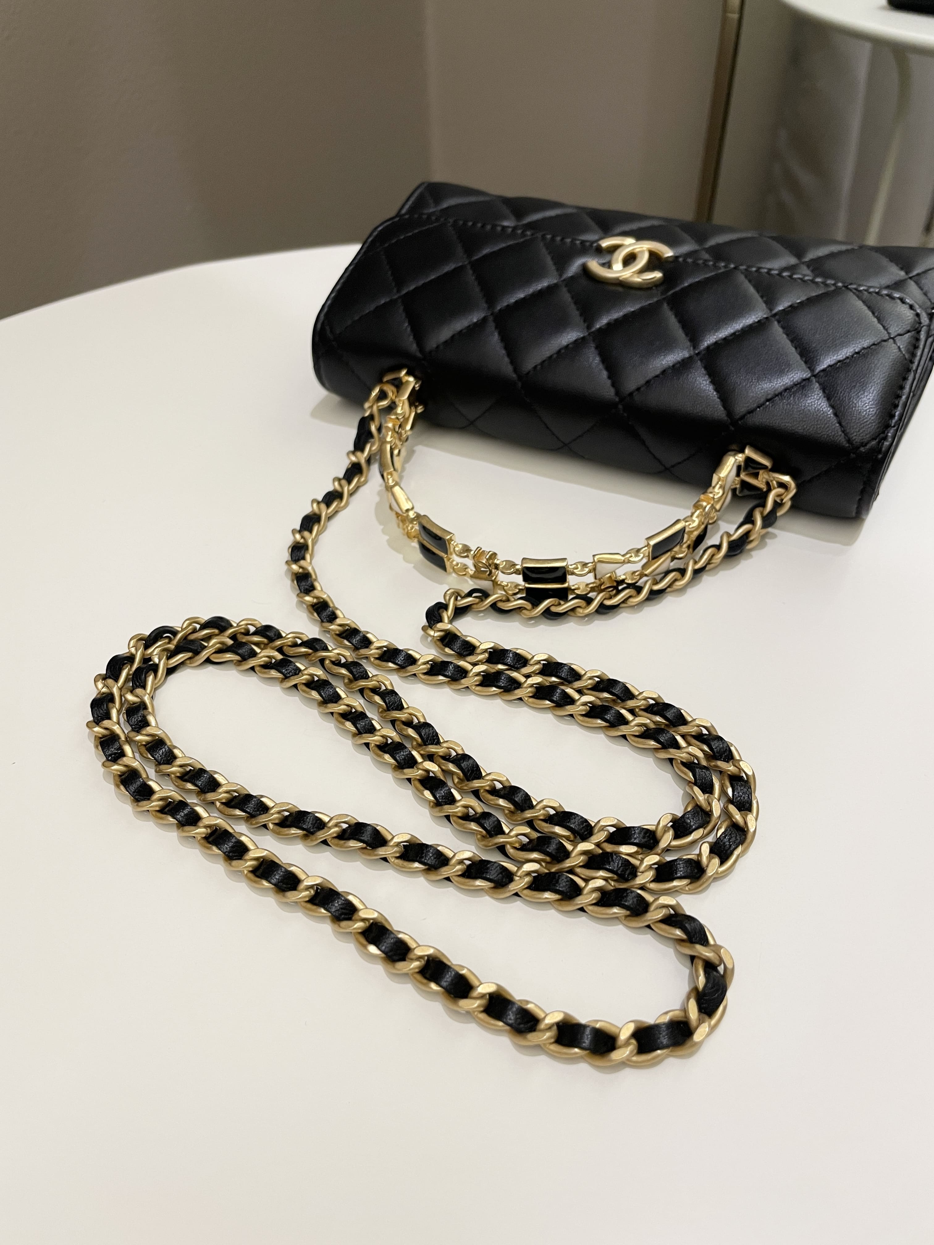 Chanel 22B Quilted Top Handle Flap Bag Black Lambskin