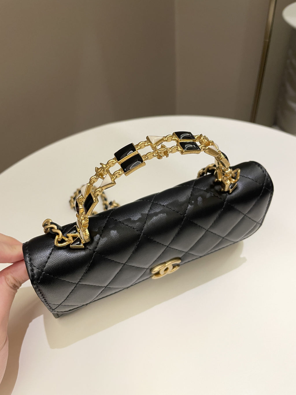 Chanel 22B Quilted Top Handle Flap Bag Black Lambskin